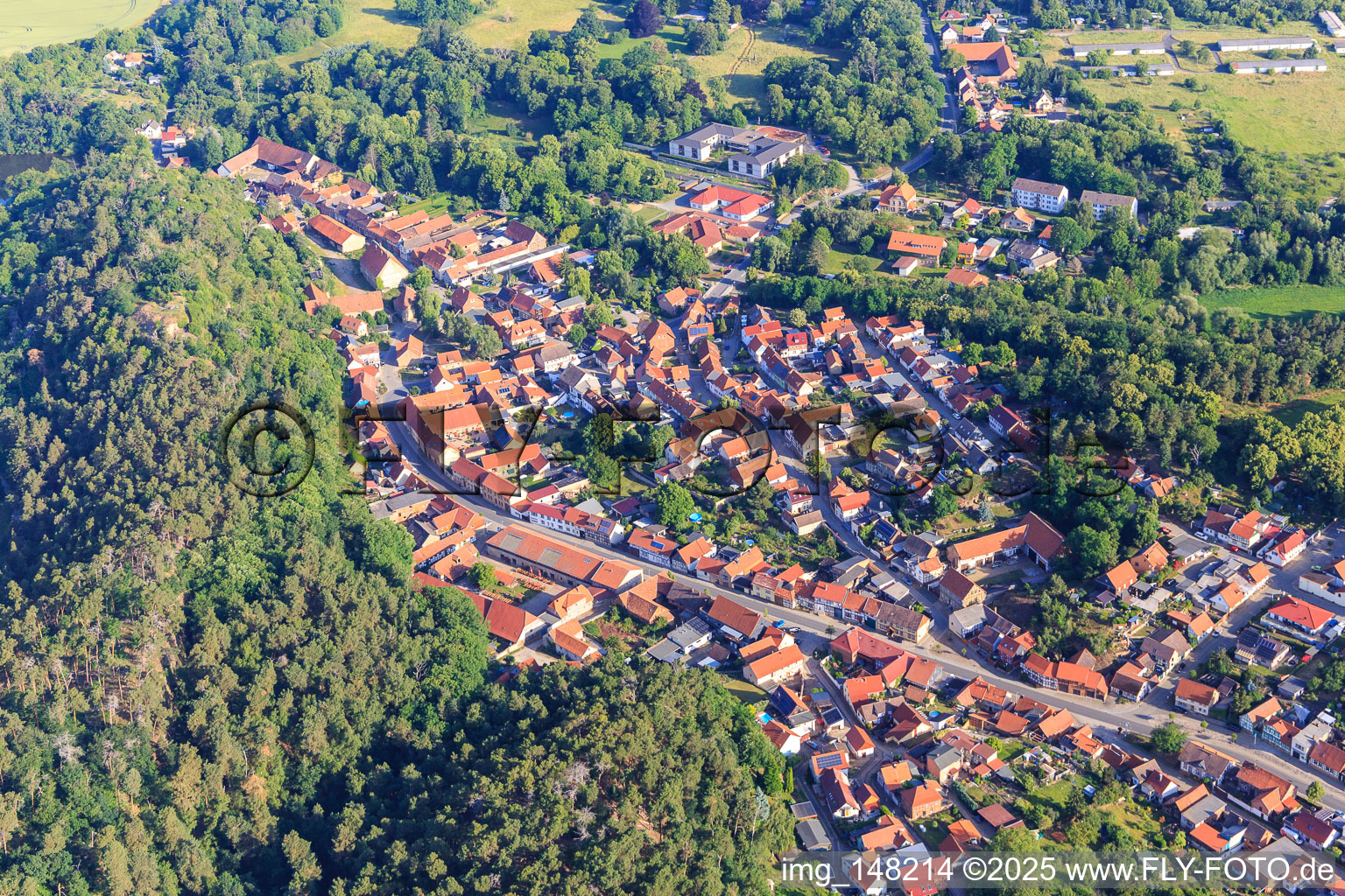 Vue aérienne de Centre-ville avec la Quedlinburger Straße à le quartier Langenstein in Halberstadt dans le département Saxe-Anhalt, Allemagne