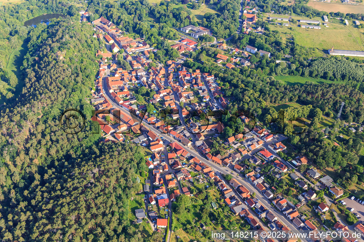 Vue aérienne de Centre-ville avec la Quedlinburger Straße à le quartier Langenstein in Halberstadt dans le département Saxe-Anhalt, Allemagne