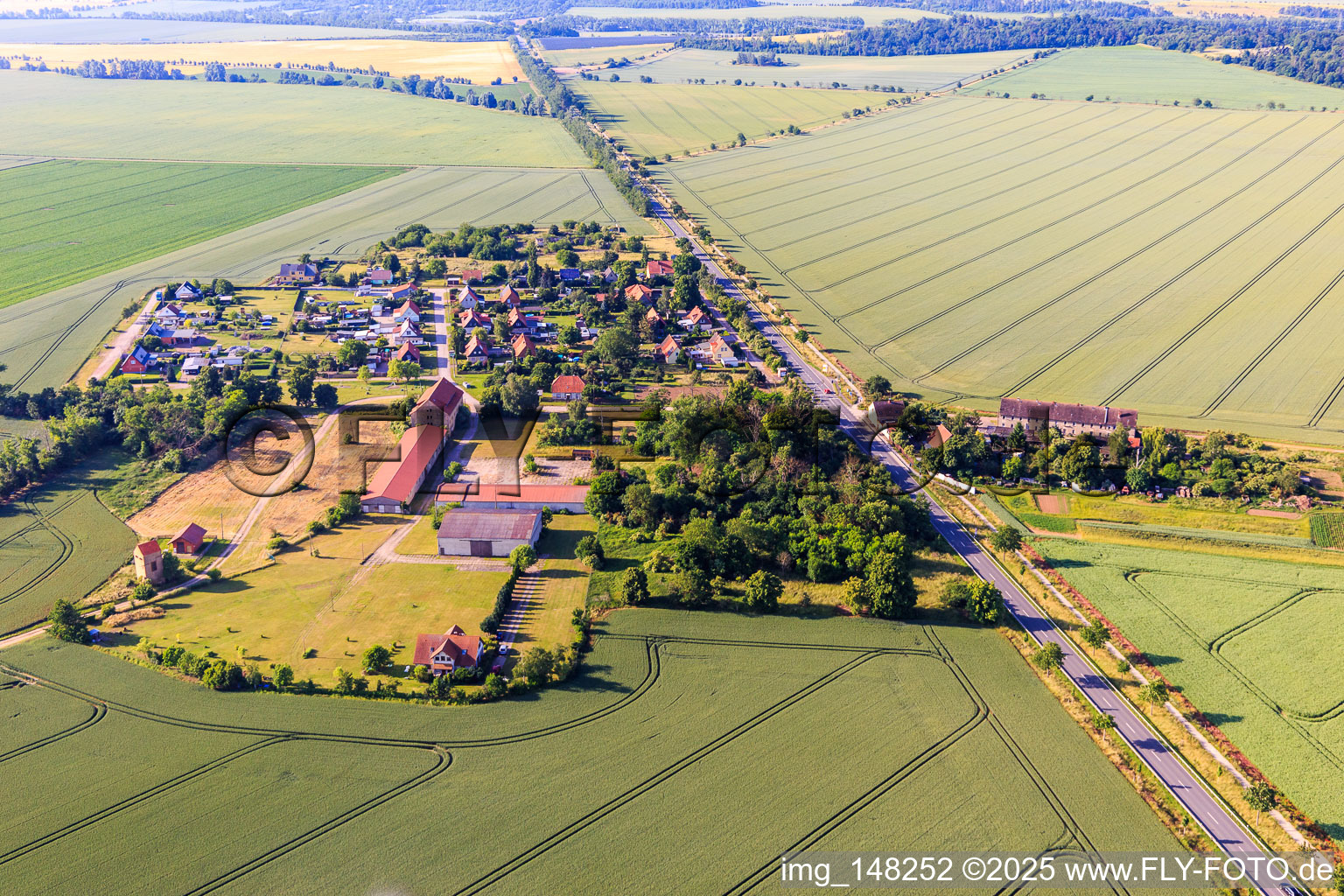 Vue aérienne de Établissement sur la B79 depuis le nord-est à le quartier Münchenhof in Quedlinburg dans le département Saxe-Anhalt, Allemagne