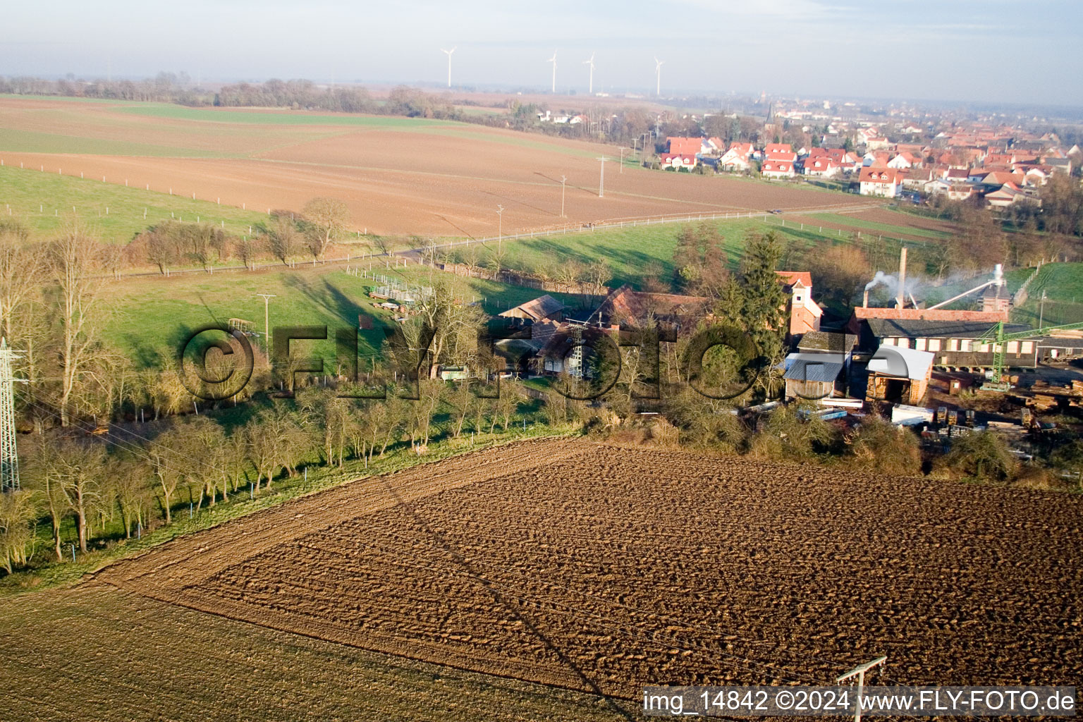 Moulin Schaidter à le quartier Schaidt in Wörth am Rhein dans le département Rhénanie-Palatinat, Allemagne vue du ciel