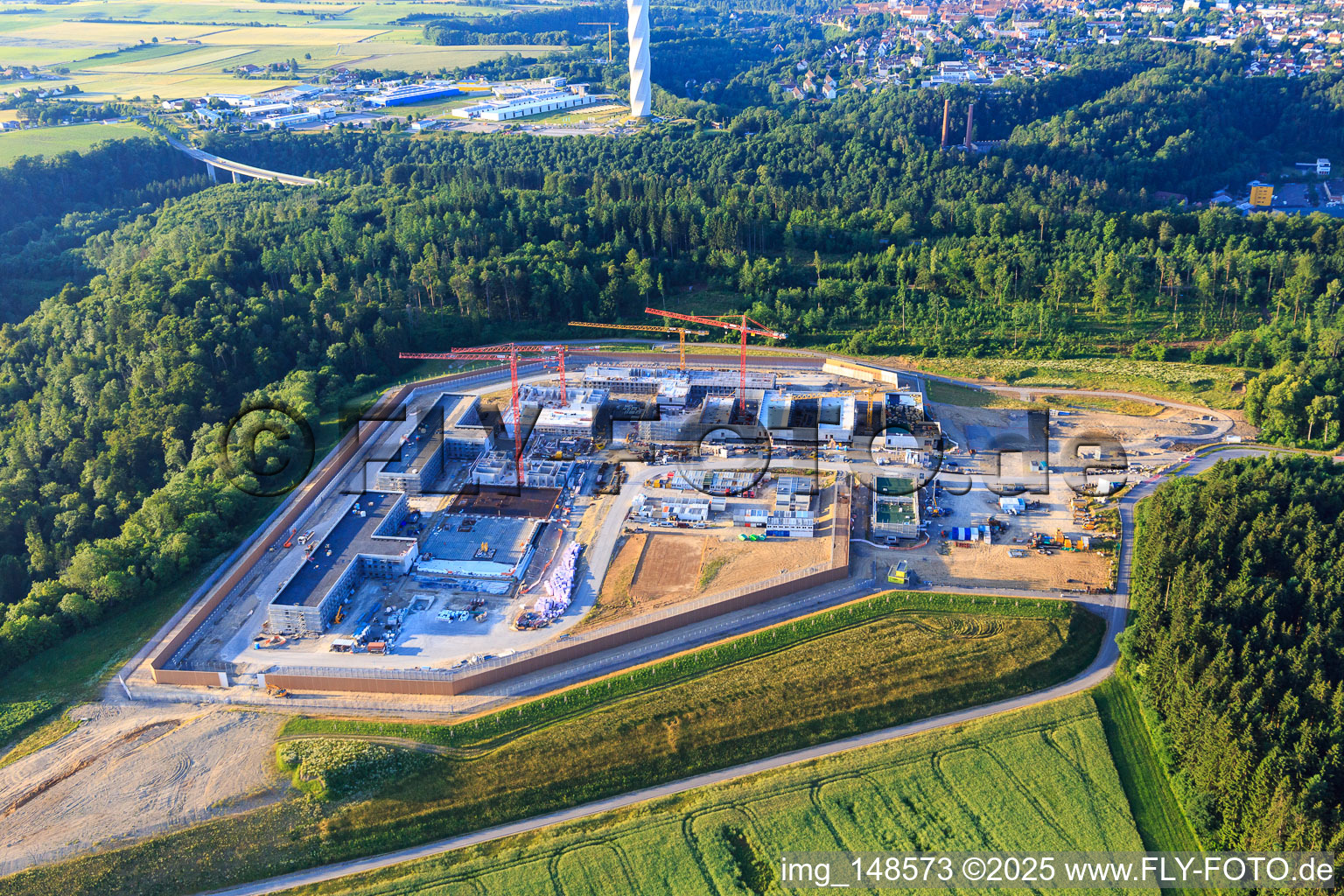 Chantier de construction du nouvel établissement pénitentiaire Rottweil à Rottweil dans le département Bade-Wurtemberg, Allemagne d'en haut
