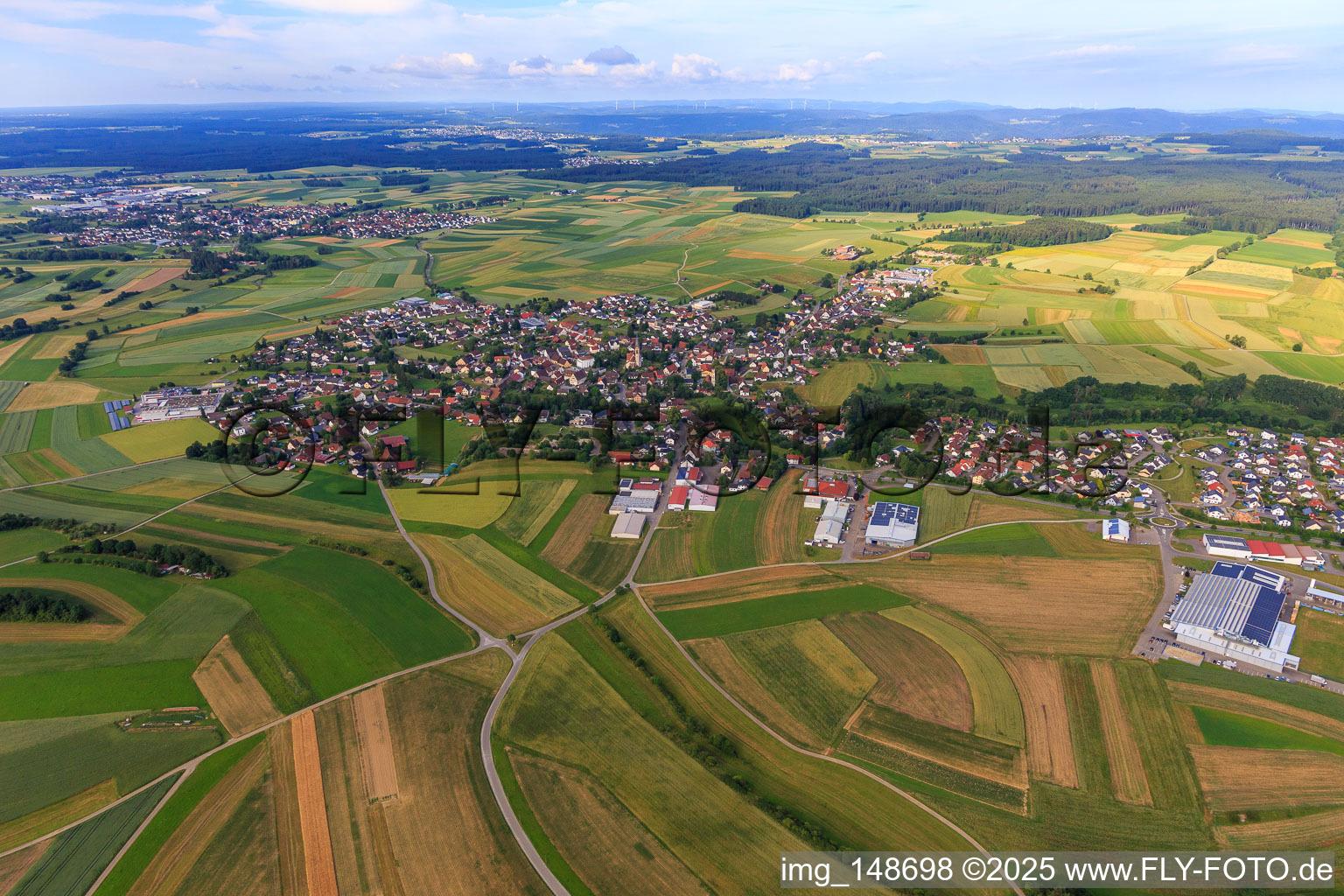 Vue aérienne de Vue de la ville depuis l'est à le quartier Winzeln in Fluorn-Winzeln dans le département Bade-Wurtemberg, Allemagne