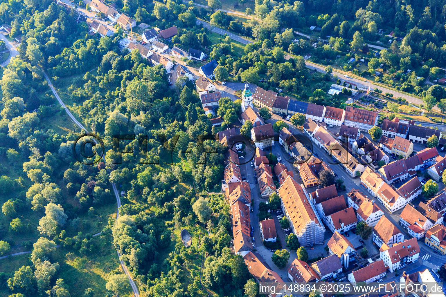 Vue aérienne de Centre-ville historique avec Fruchtkasten et église de la ville à Rosenfeld dans le département Bade-Wurtemberg, Allemagne