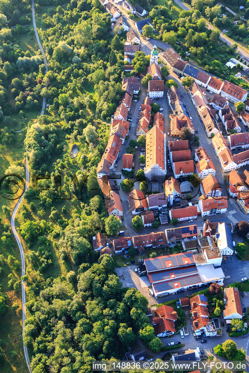 Photographie aérienne de Centre-ville historique avec Fruchtkasten et église de la ville à Rosenfeld dans le département Bade-Wurtemberg, Allemagne
