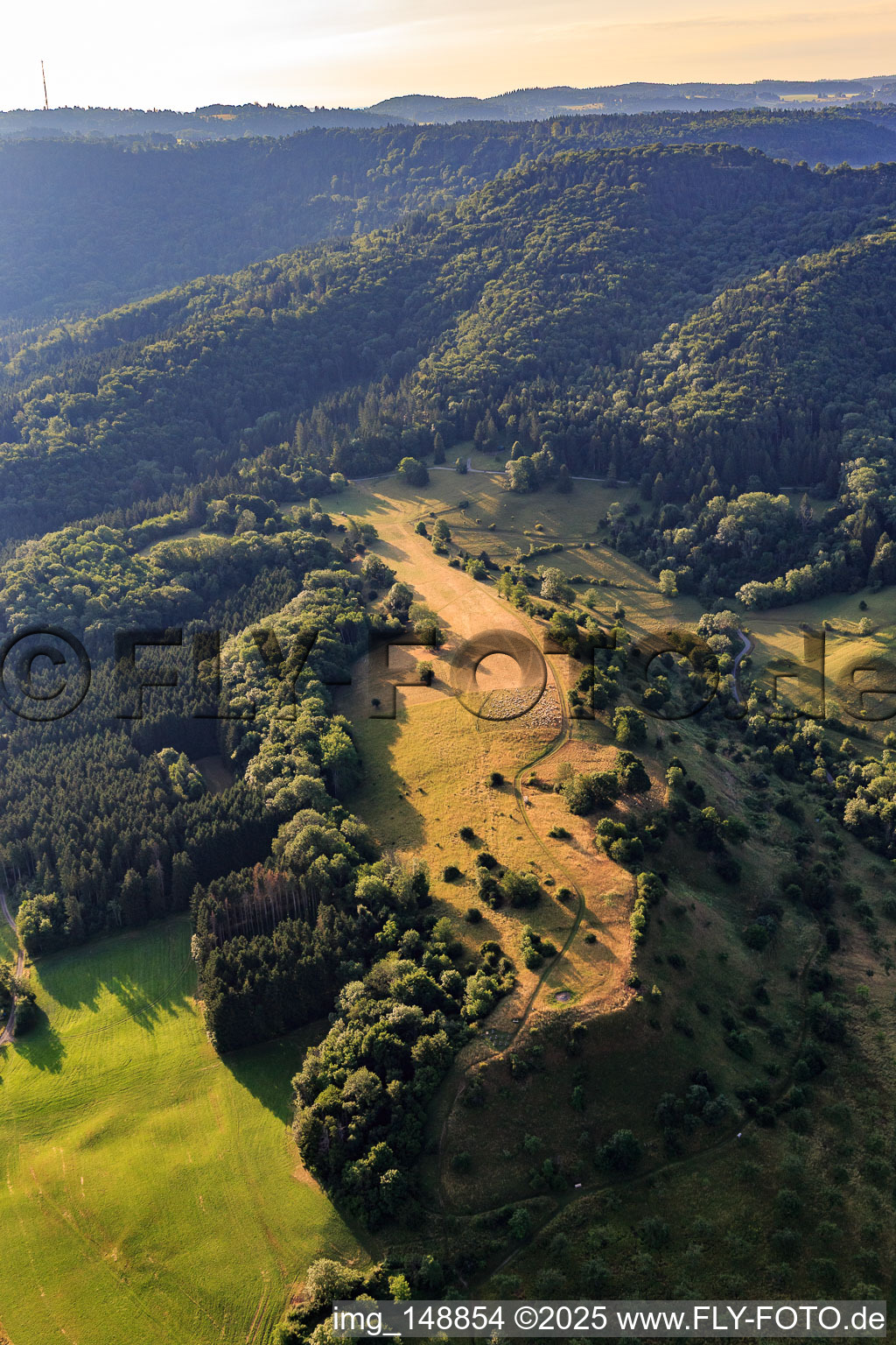 Vue aérienne de Ebersberg avec bergerie Thanheim à le quartier Thanheim in Bisingen dans le département Bade-Wurtemberg, Allemagne