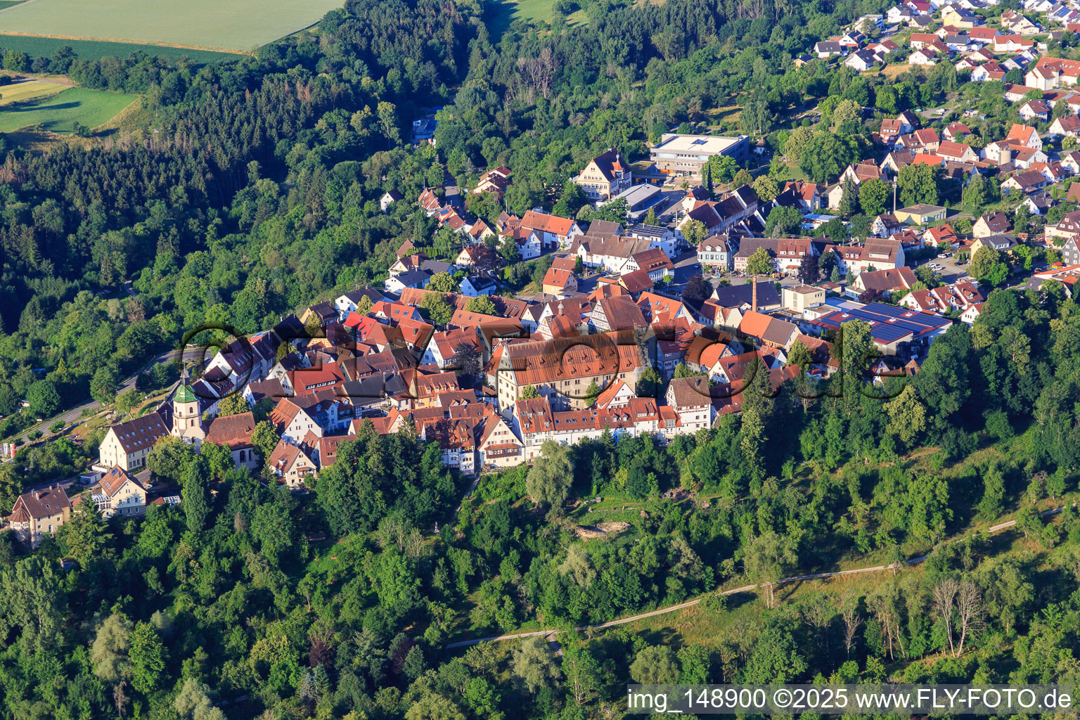 Vue oblique de Centre-ville historique avec Fruchtkasten et église de la ville à Rosenfeld dans le département Bade-Wurtemberg, Allemagne