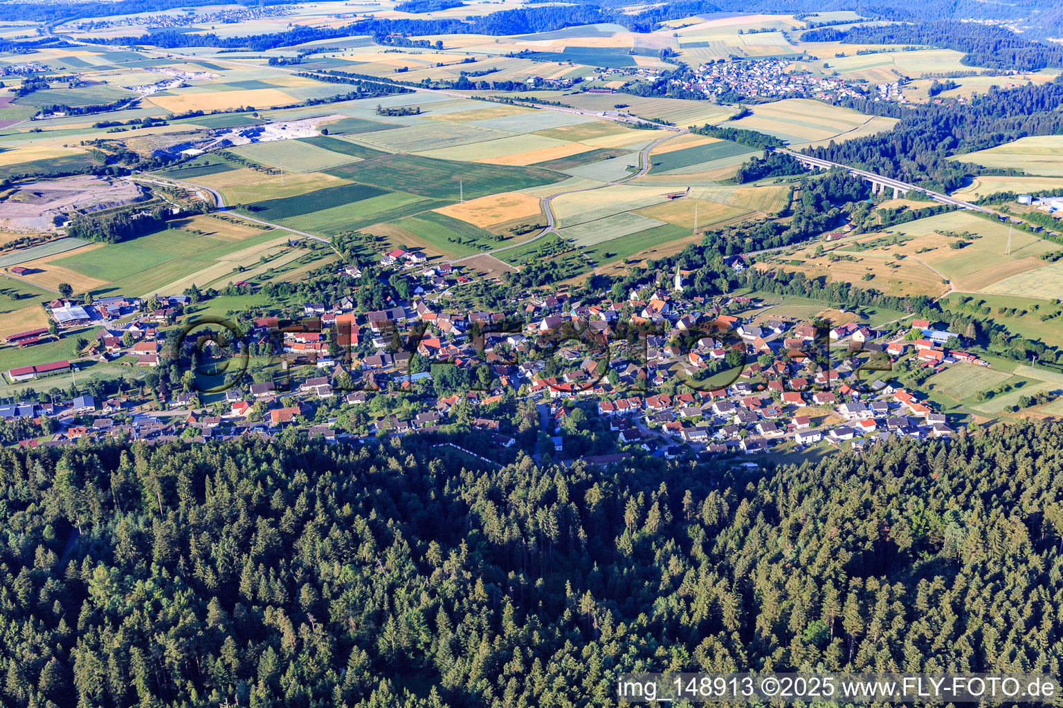 Vue aérienne de Vue du village depuis le nord à le quartier Trichtingen in Epfendorf dans le département Bade-Wurtemberg, Allemagne