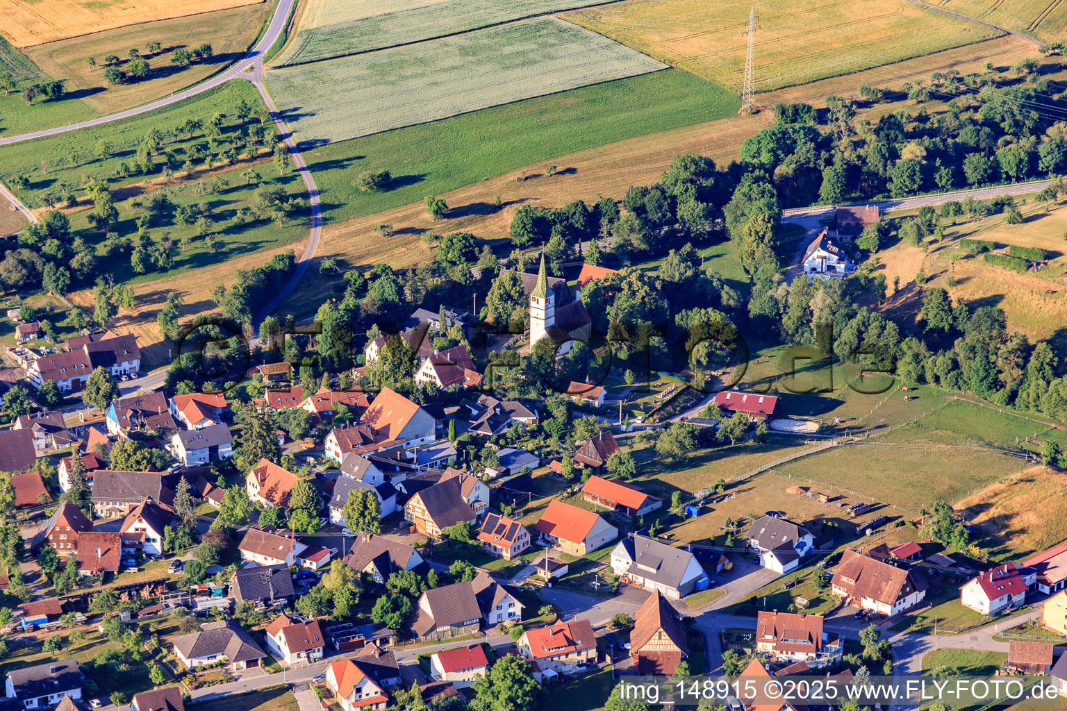 Vue aérienne de Église Cyriakus à le quartier Trichtingen in Epfendorf dans le département Bade-Wurtemberg, Allemagne
