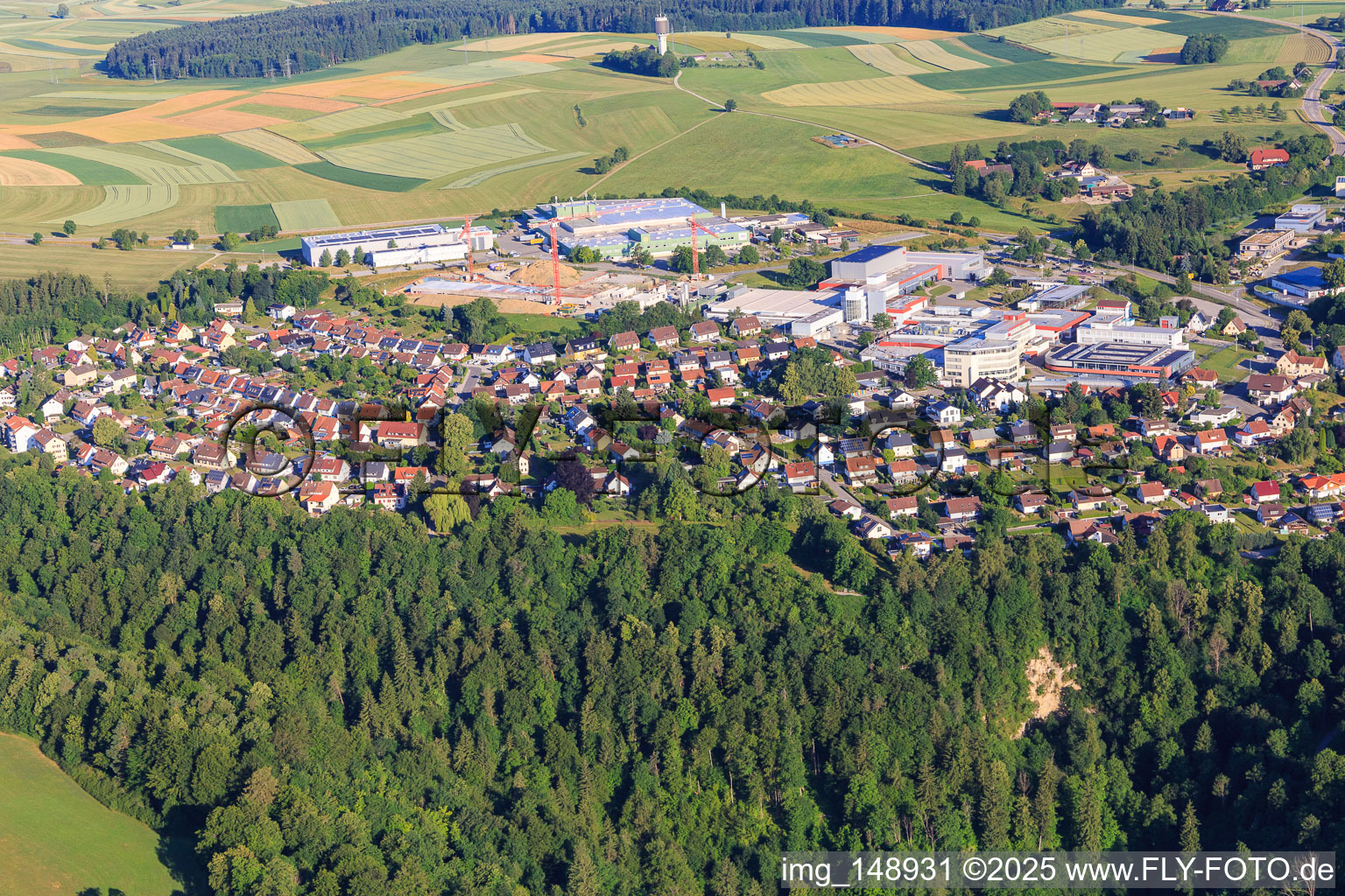 Vue aérienne de Vue de la ville depuis l'est à le quartier Lindenhof in Oberndorf am Neckar dans le département Bade-Wurtemberg, Allemagne