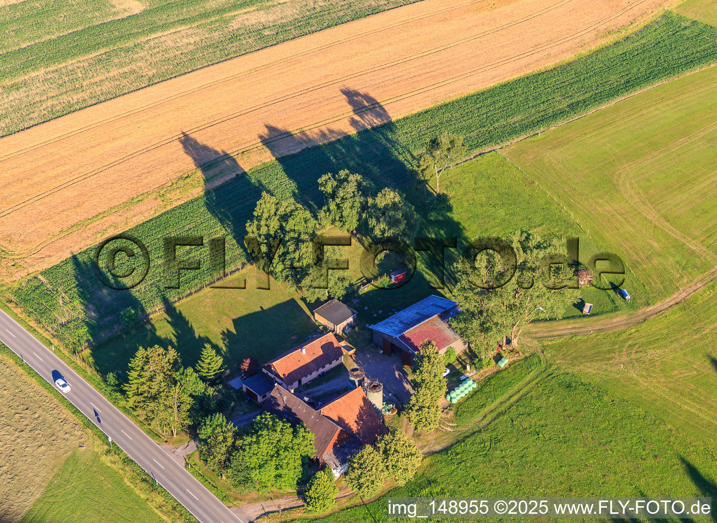 Vue aérienne de Aussiedlerhof dans le quartier d'Aischfeld à le quartier Peterzell in Alpirsbach dans le département Bade-Wurtemberg, Allemagne