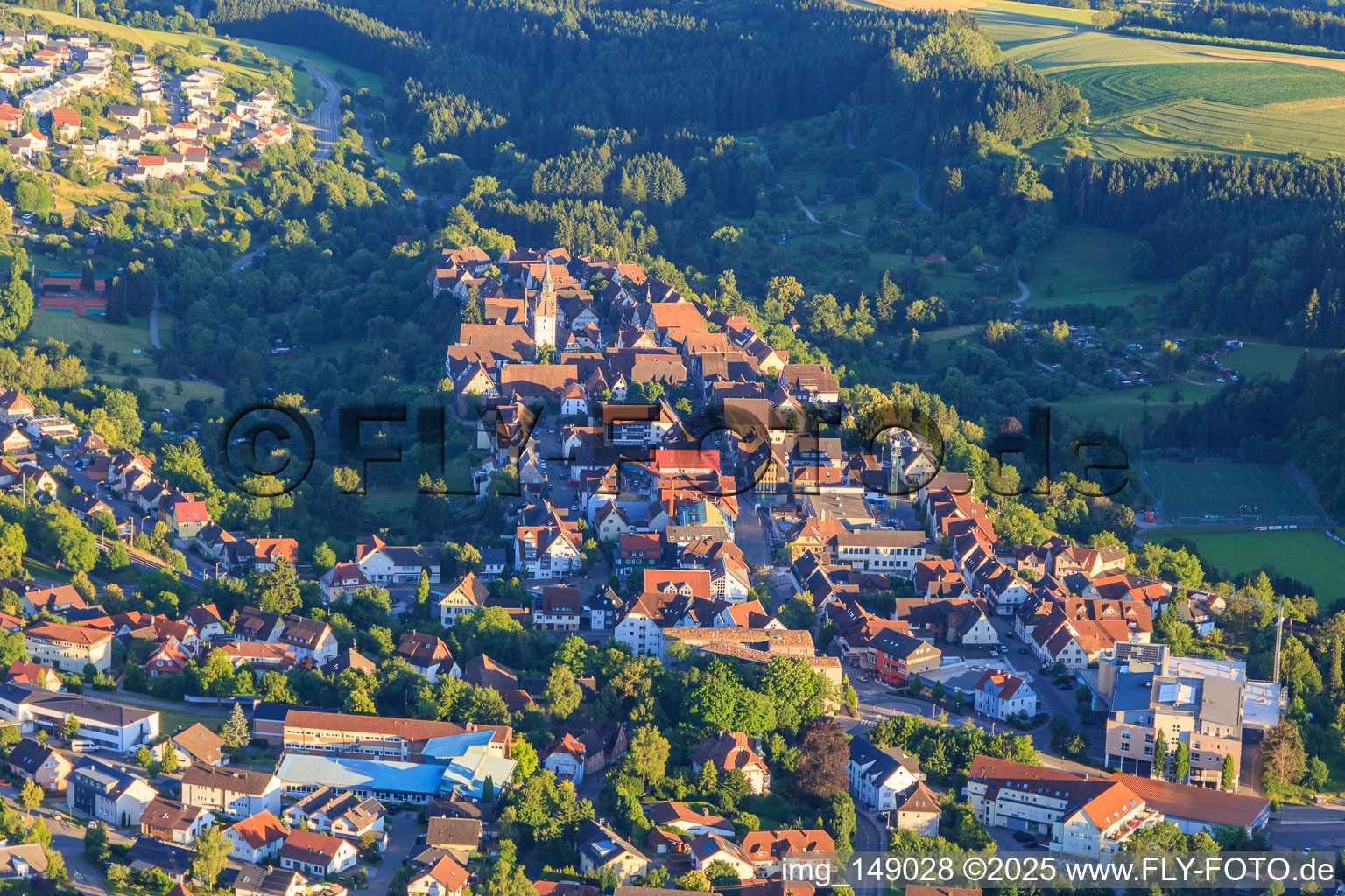 Vue aérienne de Route principale venant du nord à Dornstetten dans le département Bade-Wurtemberg, Allemagne