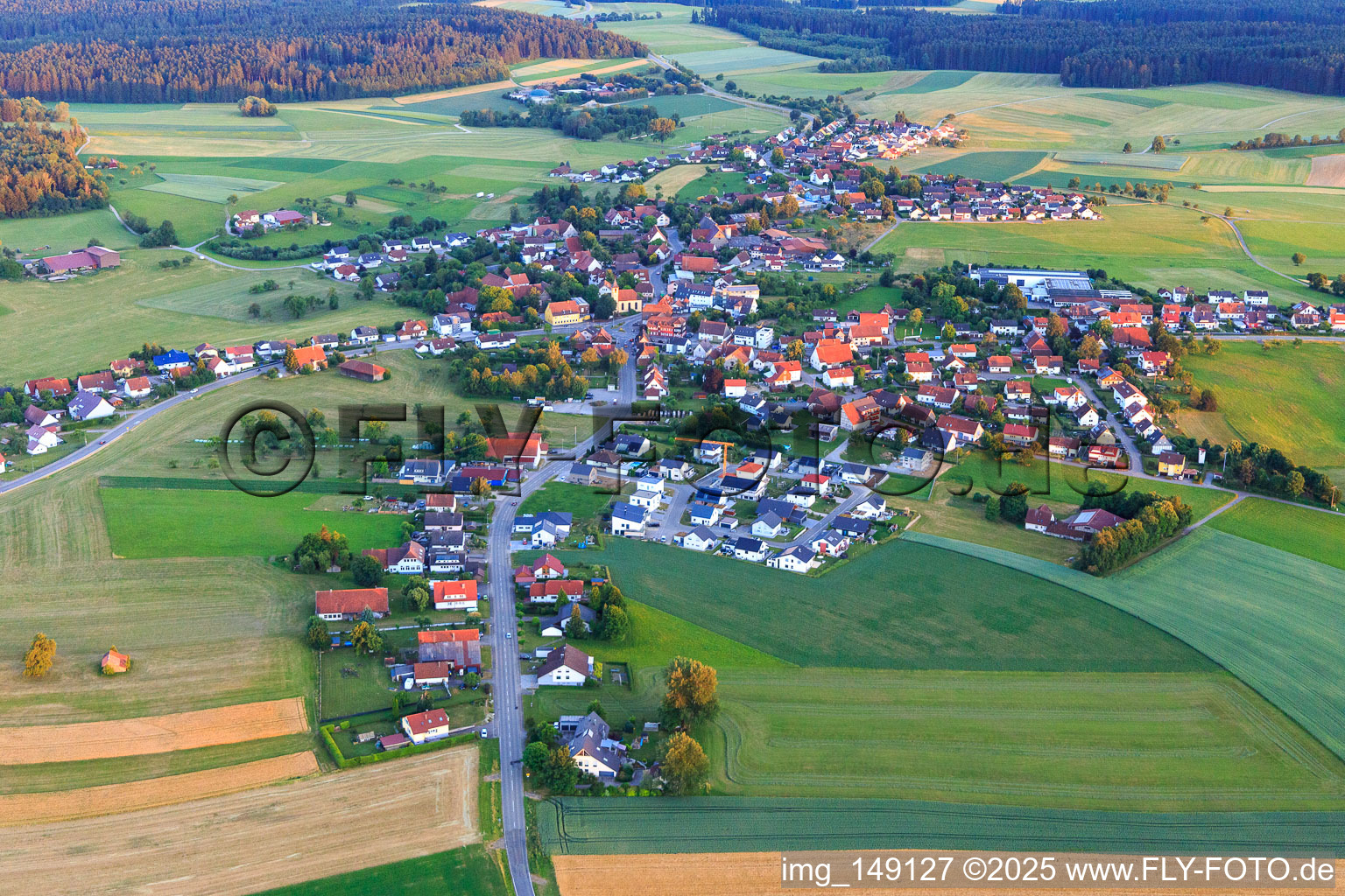 Vue aérienne de Vue d'ensemble du village depuis le nord à le quartier Beffendorf in Oberndorf am Neckar dans le département Bade-Wurtemberg, Allemagne