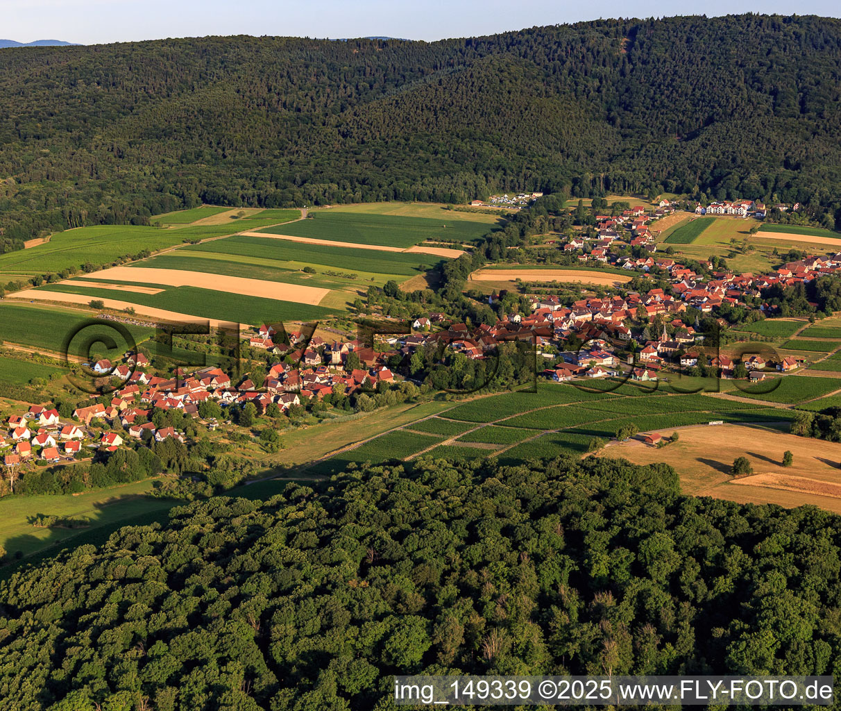 Vue aérienne de Vue de la ville depuis l'est à Cleebourg dans le département Bas Rhin, France