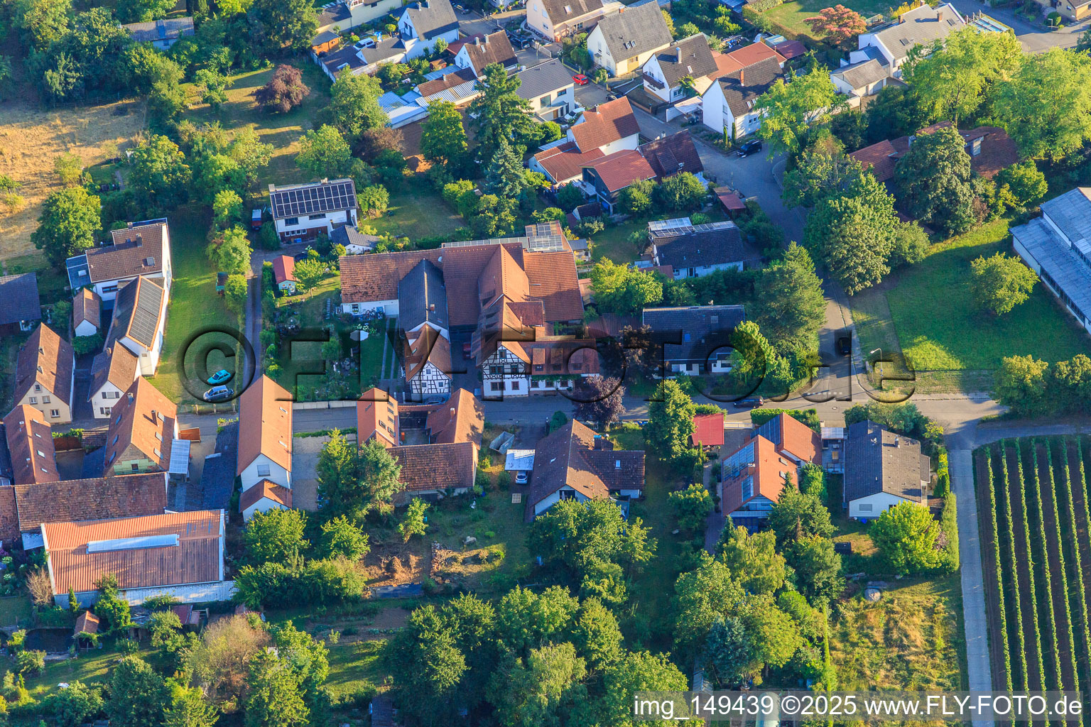 Cave et bar à vin Vogler à le quartier Heuchelheim in Heuchelheim-Klingen dans le département Rhénanie-Palatinat, Allemagne vue d'en haut