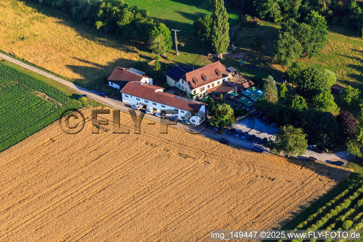 Vue aérienne de Restaurant Mühlengrund à le quartier Heuchelheim in Heuchelheim-Klingen dans le département Rhénanie-Palatinat, Allemagne