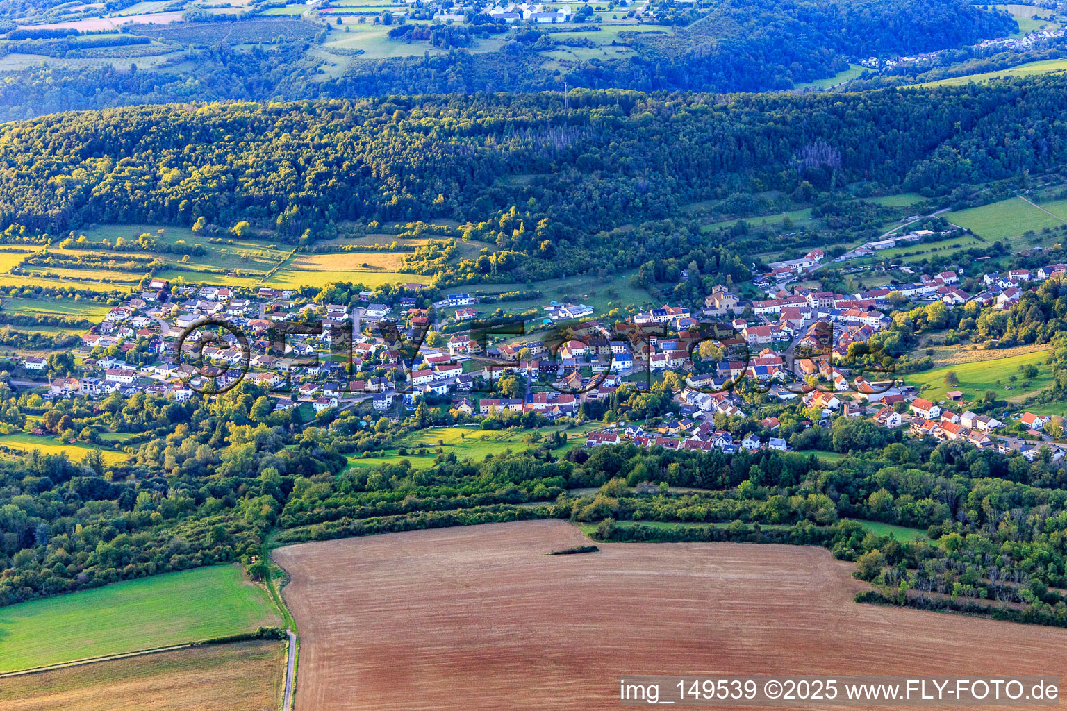Vue aérienne de Du sud à le quartier Merchingen in Merzig dans le département Sarre, Allemagne