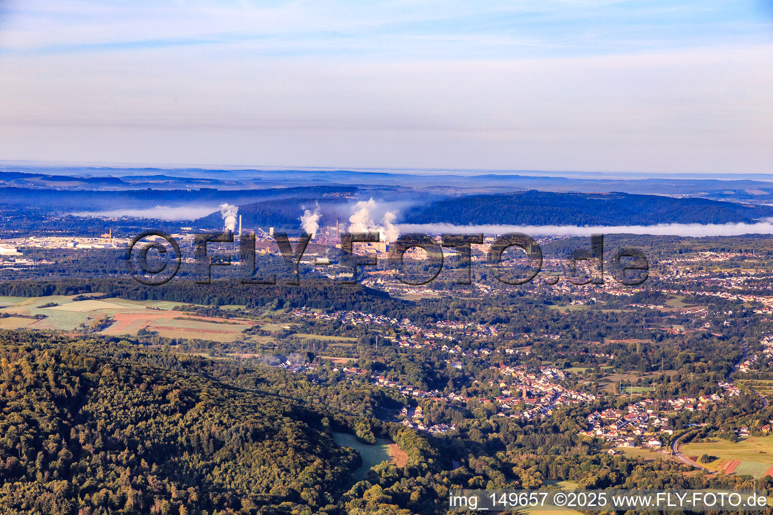 Vue aérienne de Hauts fourneaux et cokerie centrale de la Dillinger Hüttenwerke AG (Dillinger) à Dillingen dans le département Sarre, Allemagne