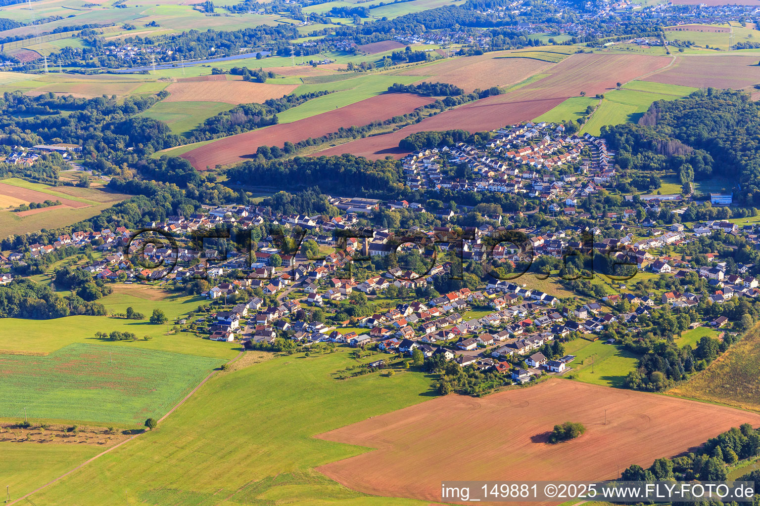 Vue aérienne de Du sud-ouest à le quartier Landsweiler in Lebach dans le département Sarre, Allemagne