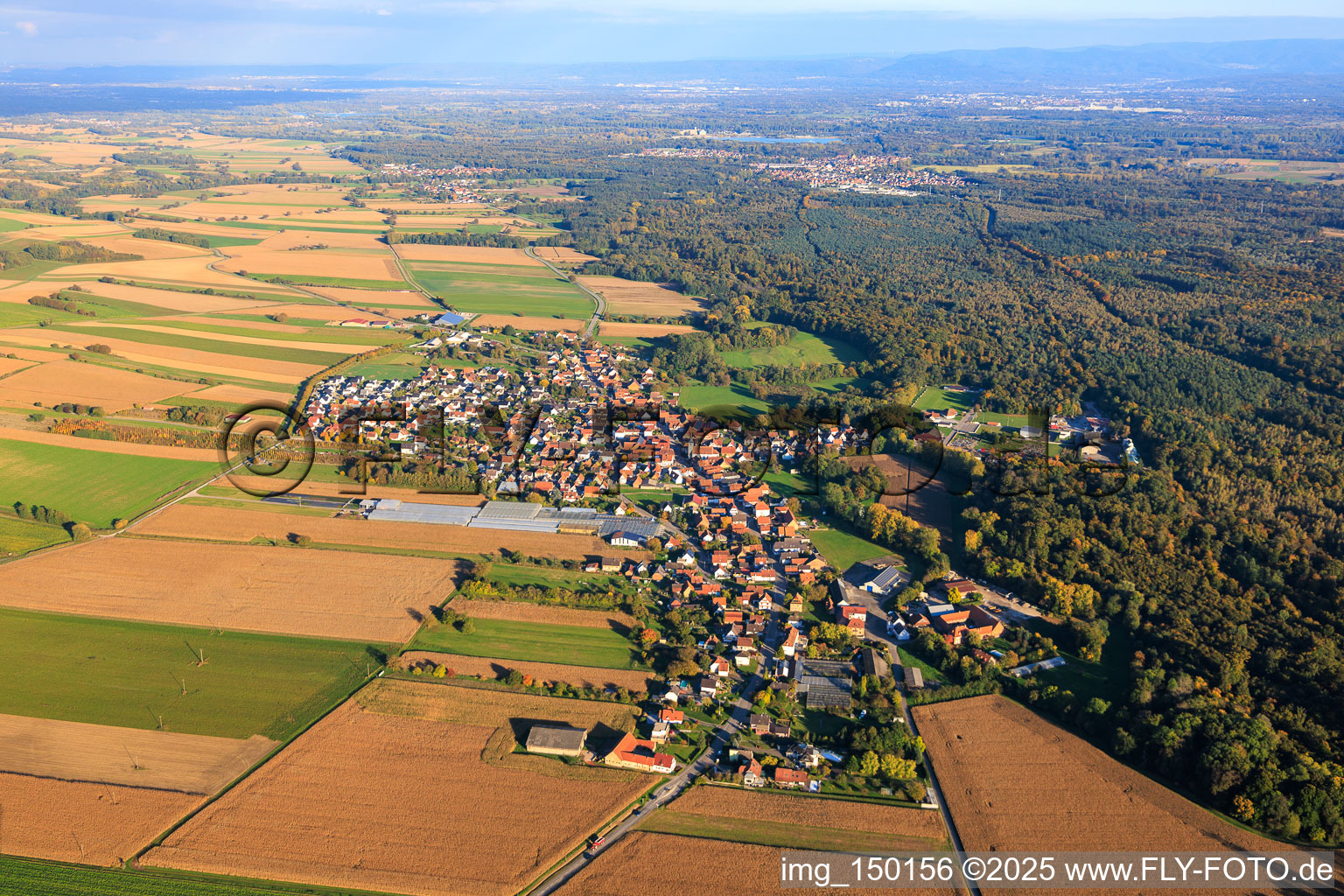Vue aérienne de De l'ouest à Niederrœdern dans le département Bas Rhin, France