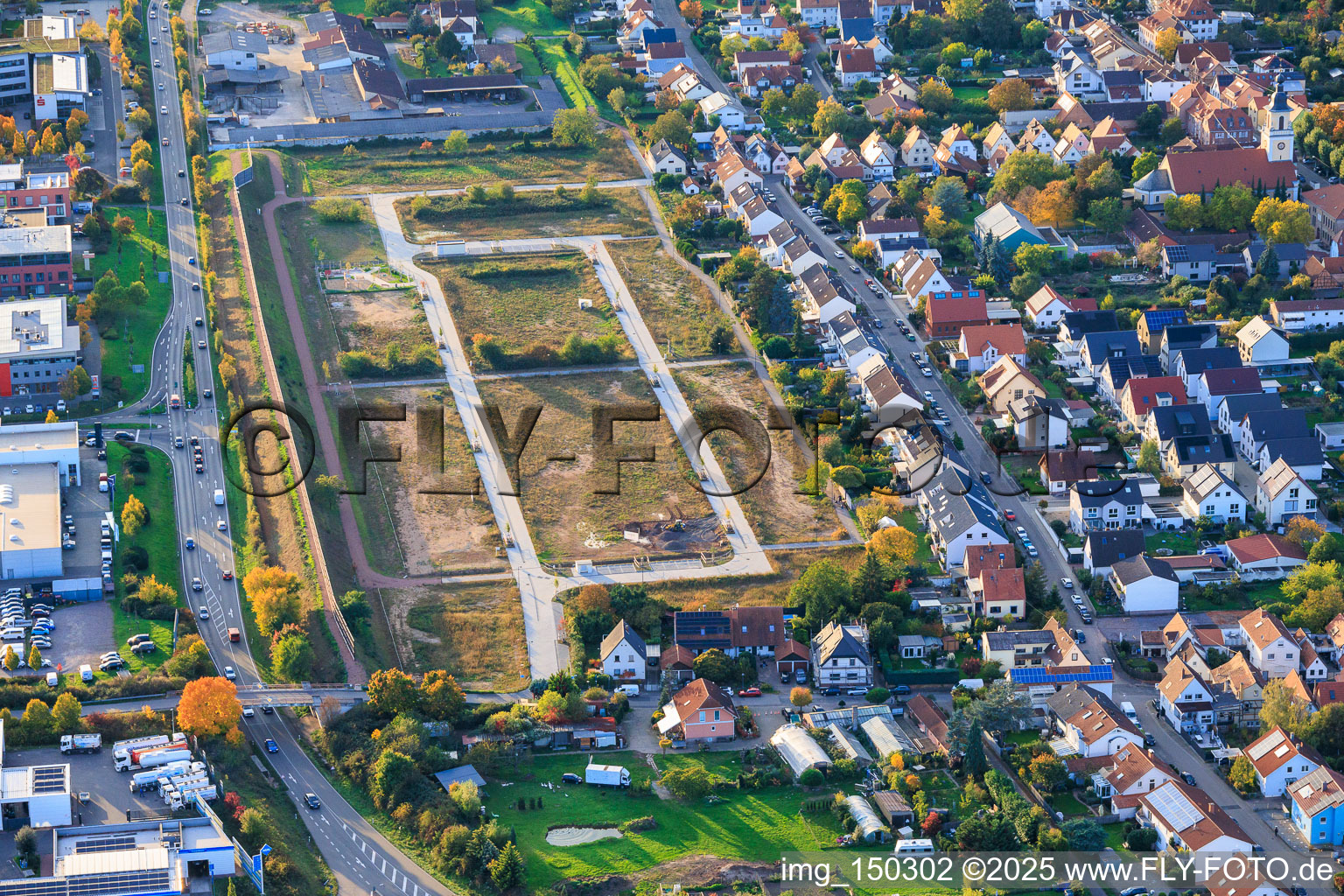 Vue aérienne de Nouvelle zone de développement Im Storchenring en cours d'aménagement à le quartier Queichheim in Landau in der Pfalz dans le département Rhénanie-Palatinat, Allemagne