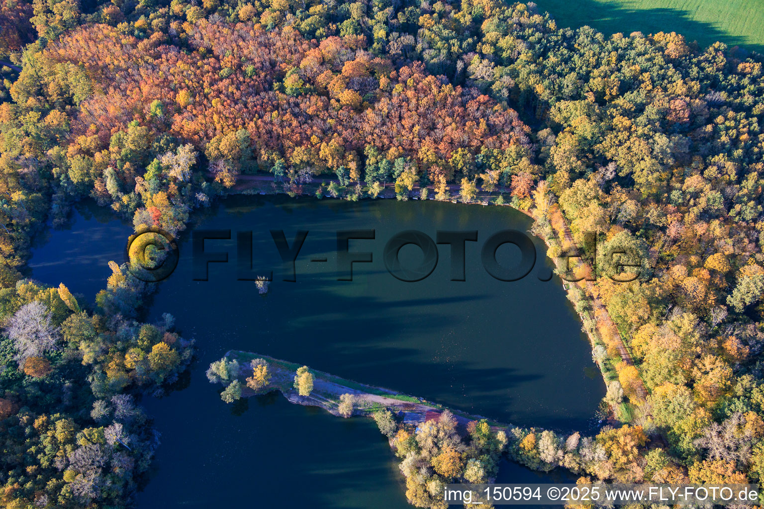 Vue oblique de Lac de l'Ours à Ottersheim bei Landau dans le département Rhénanie-Palatinat, Allemagne