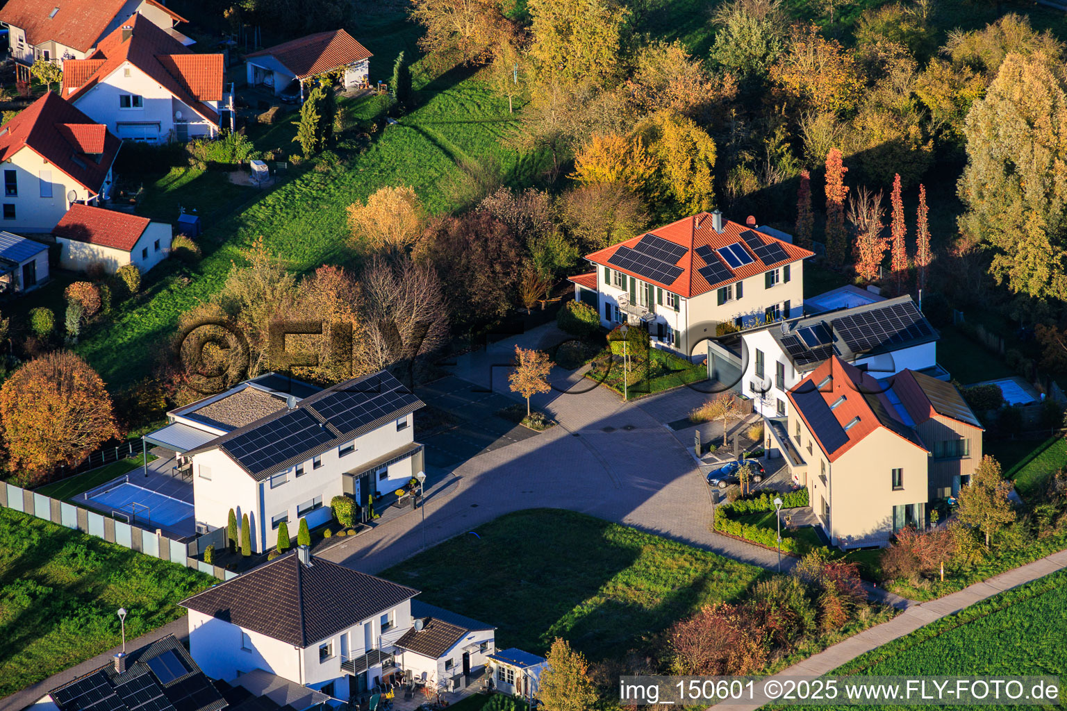 Vue aérienne de Maisons individuelles dans l'impasse d'Am Pfarrgarten à Zeiskam dans le département Rhénanie-Palatinat, Allemagne