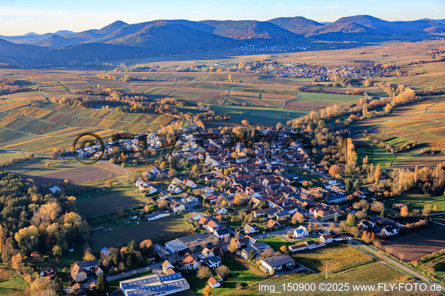 Vue oblique de De l'est à le quartier Heuchelheim in Heuchelheim-Klingen dans le département Rhénanie-Palatinat, Allemagne