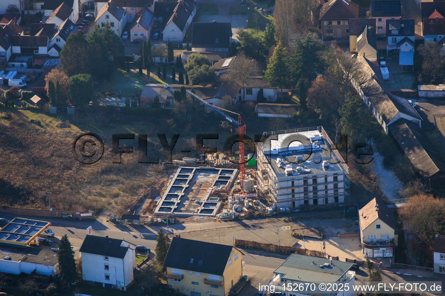 Vue aérienne de Chantier de construction d'immeubles d'habitation sur la Neue Landstraße à Rülzheim dans le département Rhénanie-Palatinat, Allemagne
