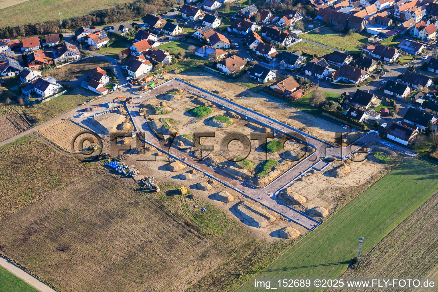 Vue oblique de Nouvelle zone de développement "In den Kieseläckern II" en cours de développement à Herxheimweyher dans le département Rhénanie-Palatinat, Allemagne