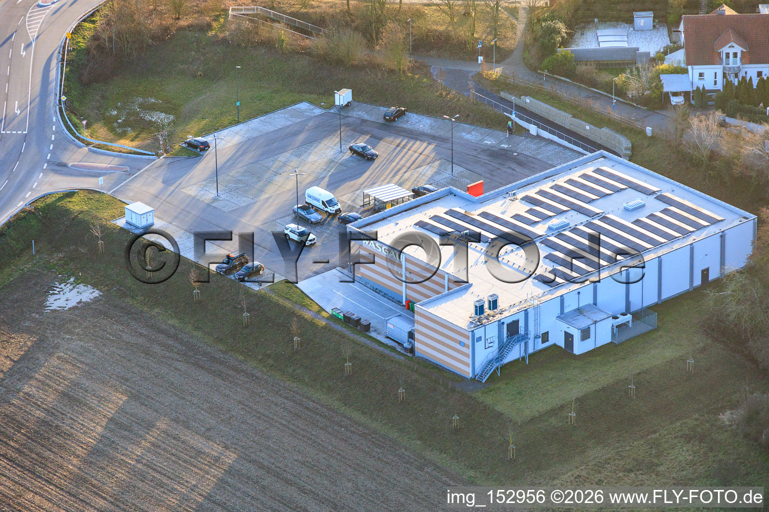Vue aérienne de Marché frais WASGAU Neupotz à Neupotz dans le département Rhénanie-Palatinat, Allemagne