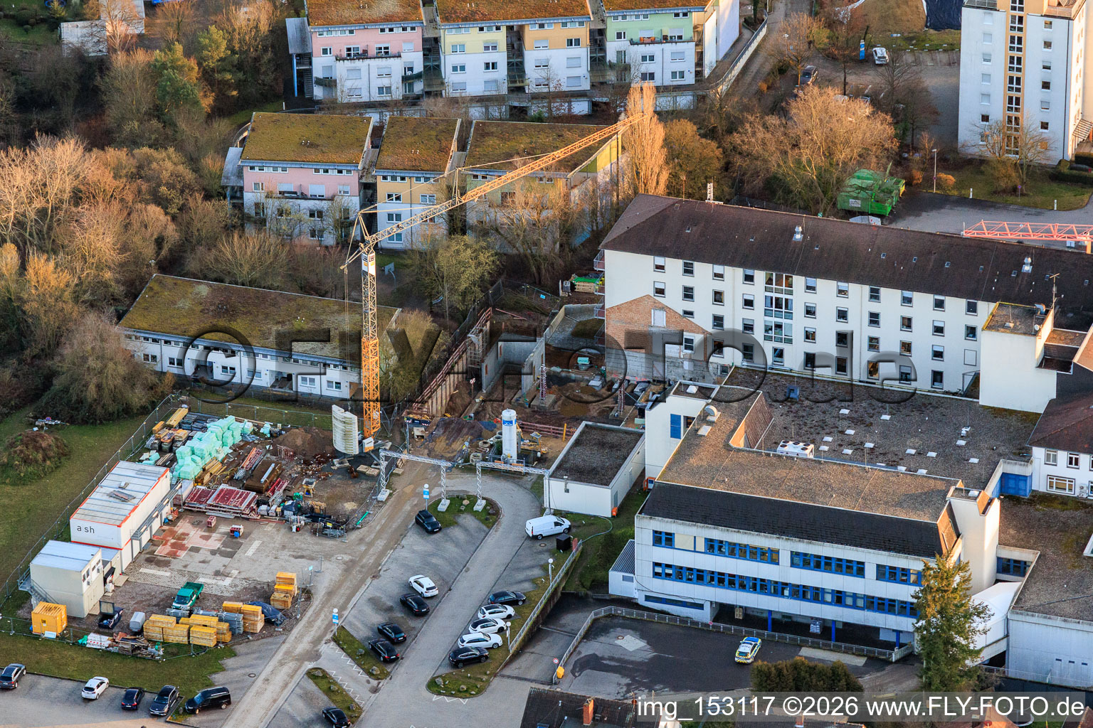 Vue aérienne de Chantier de construction pour l'agrandissement de l'Asklepios Südpfalzklinik Kandel à Kandel dans le département Rhénanie-Palatinat, Allemagne