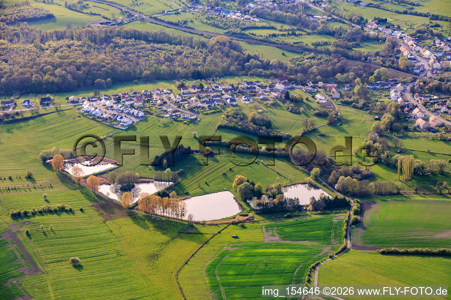 Quatre étangs rue des Étangs à Metzing dans le département Moselle, France