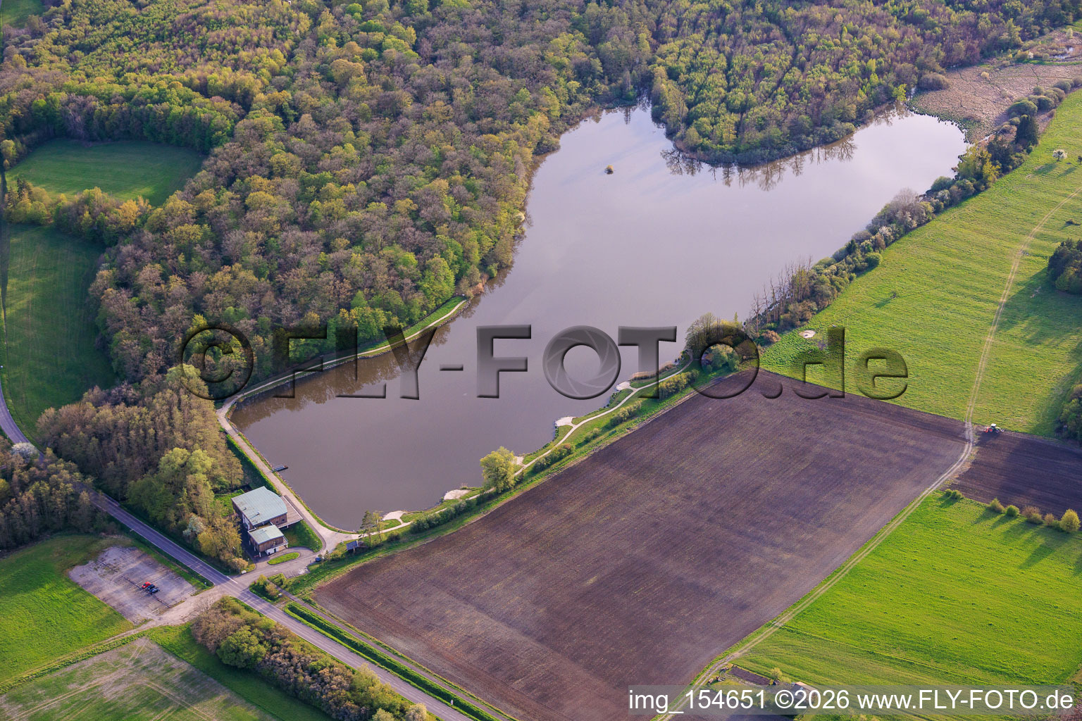 Étang à poissons Étang de Metzing et Salle Polyvalente L'Ecrin de Metzing en lisière de forêt à Metzing dans le département Moselle, France