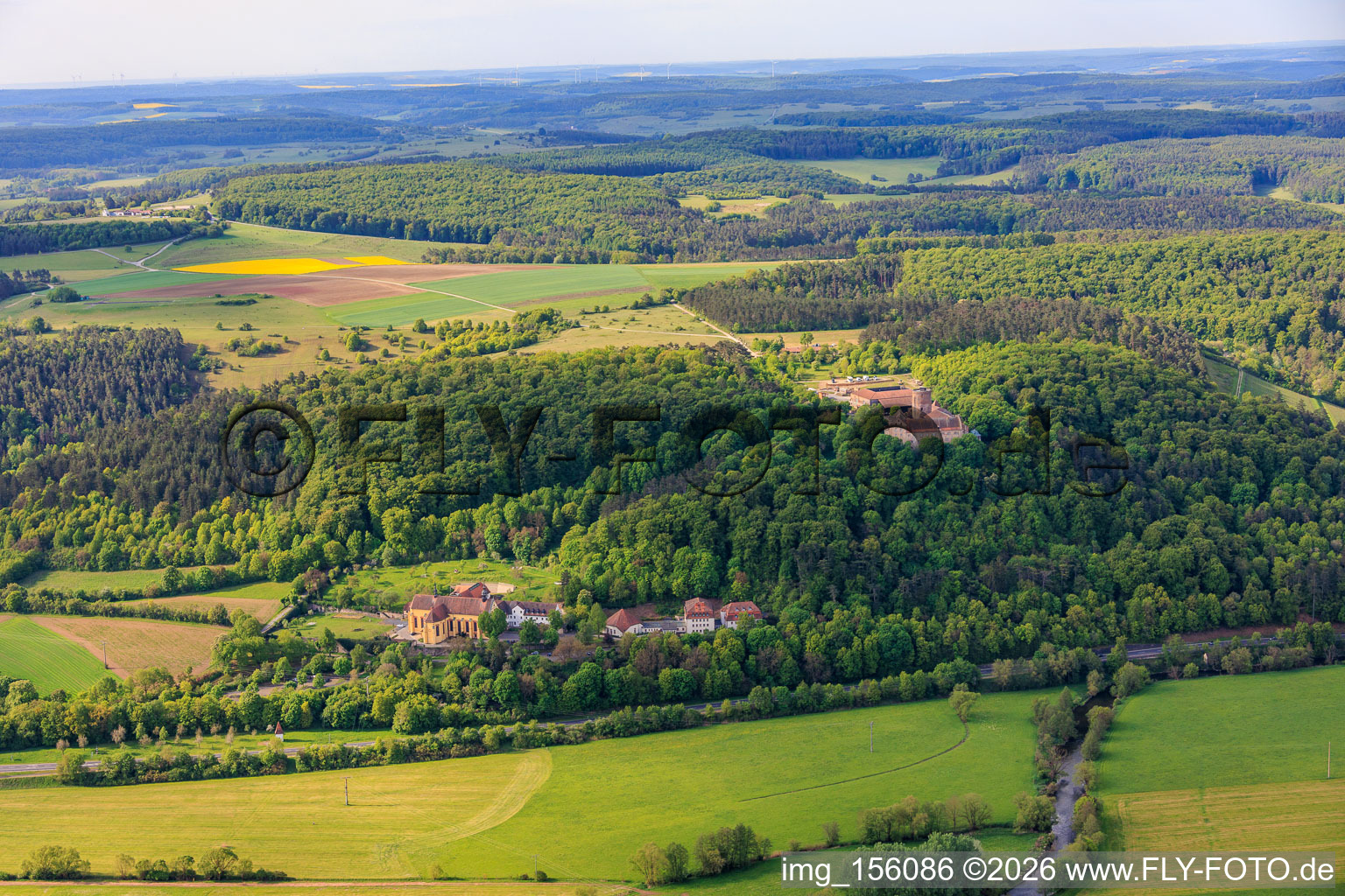 Château de Saaleck, Académie de musique bavaroise Hammelburg et ancienne église du monastère de la vieille ville, vue du nord à Hammelburg dans le département Bavière, Allemagne