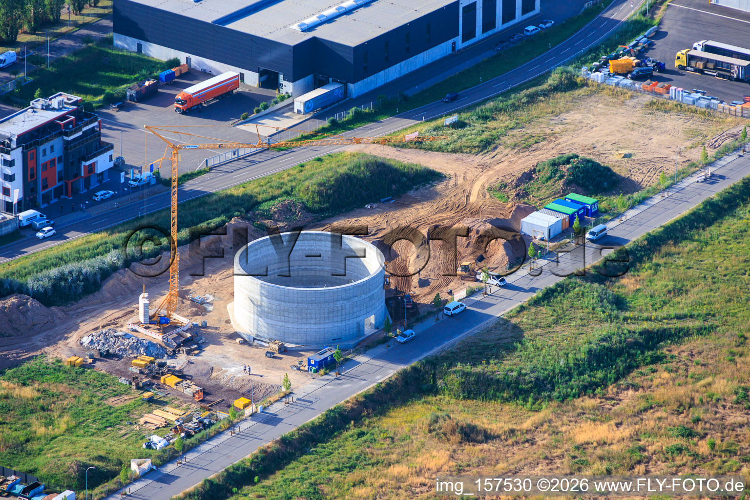Chantier de construction des fondations d'un silo à grains pour Cornexo GmbH Offenbach à Offenbach an der Queich dans le département Rhénanie-Palatinat, Allemagne