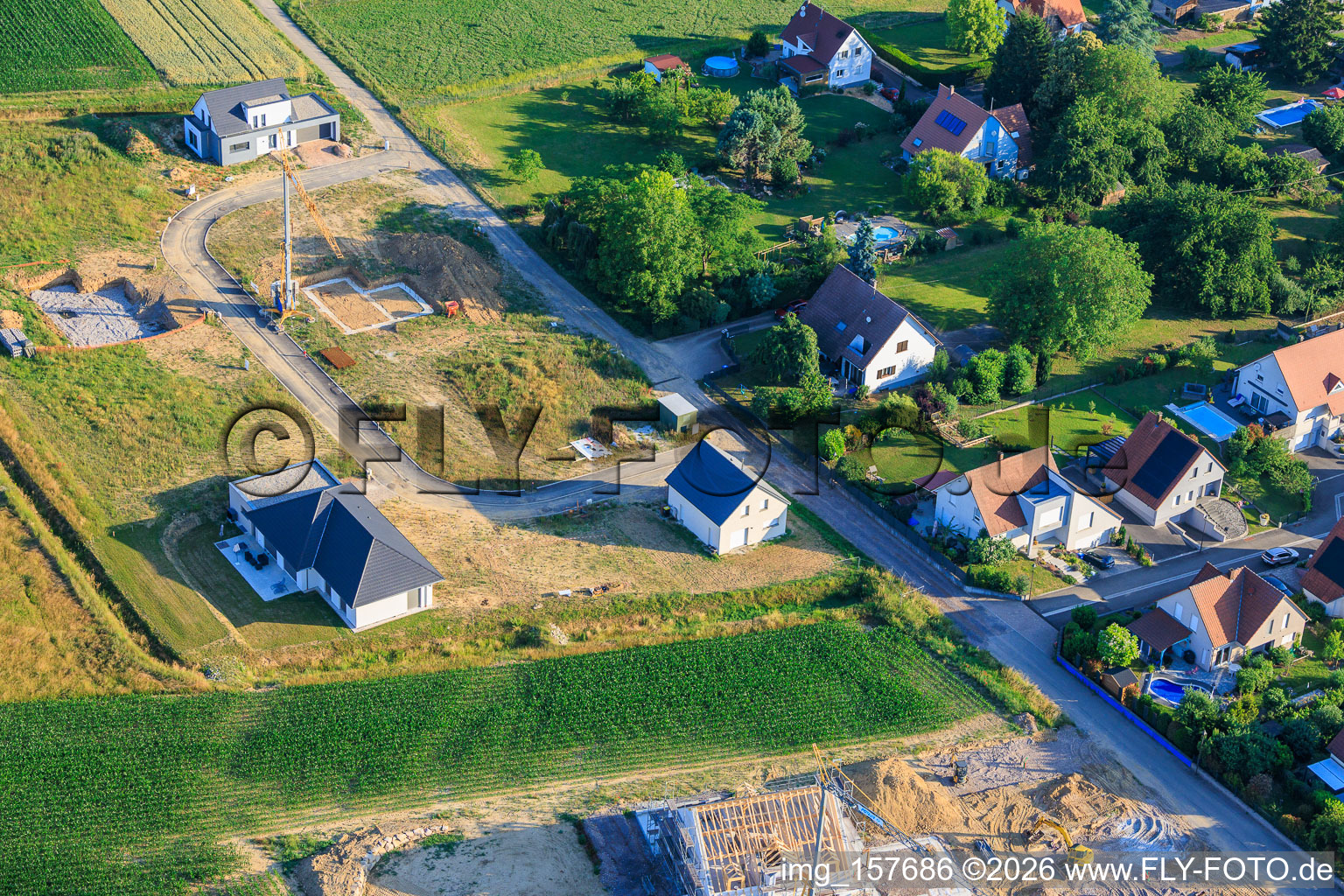 Chantier de la nouvelle zone d'aménagement Rue des Hirondelles à Steinseltz dans le département Bas Rhin, France