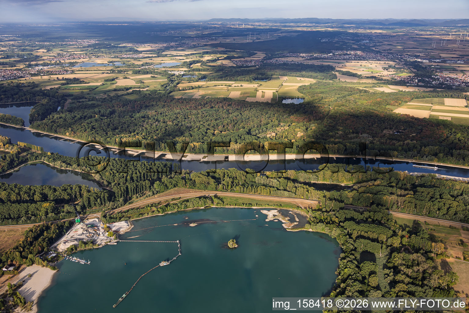 Niveau d'eau bas sur le Rhin entre Hördter Rheinaue et Dettenheim à le quartier Liedolsheim in Dettenheim dans le département Rhénanie-Palatinat, Allemagne