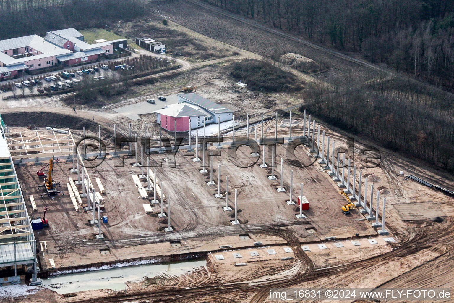 Photographie aérienne de Nouveau chantier dans la zone industrielle de Horst pour Friedrich random GmbH & Co. KG Société de transport internationale dans la zone industrielle de Horst à le quartier Minderslachen in Kandel dans le département Rhénanie-Palatinat, Allemagne