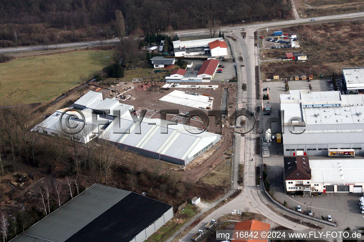 Zone commerciale Am Horst à le quartier Minderslachen in Kandel dans le département Rhénanie-Palatinat, Allemagne depuis l'avion