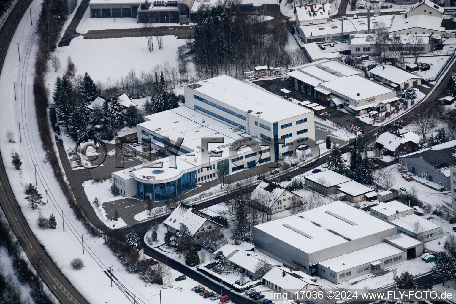 Ittersbach, zone industrielle à le quartier Im Stockmädle in Karlsbad dans le département Bade-Wurtemberg, Allemagne vue d'en haut