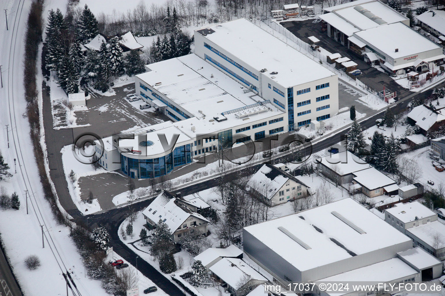 Ittersbach, zone industrielle à le quartier Im Stockmädle in Karlsbad dans le département Bade-Wurtemberg, Allemagne depuis l'avion