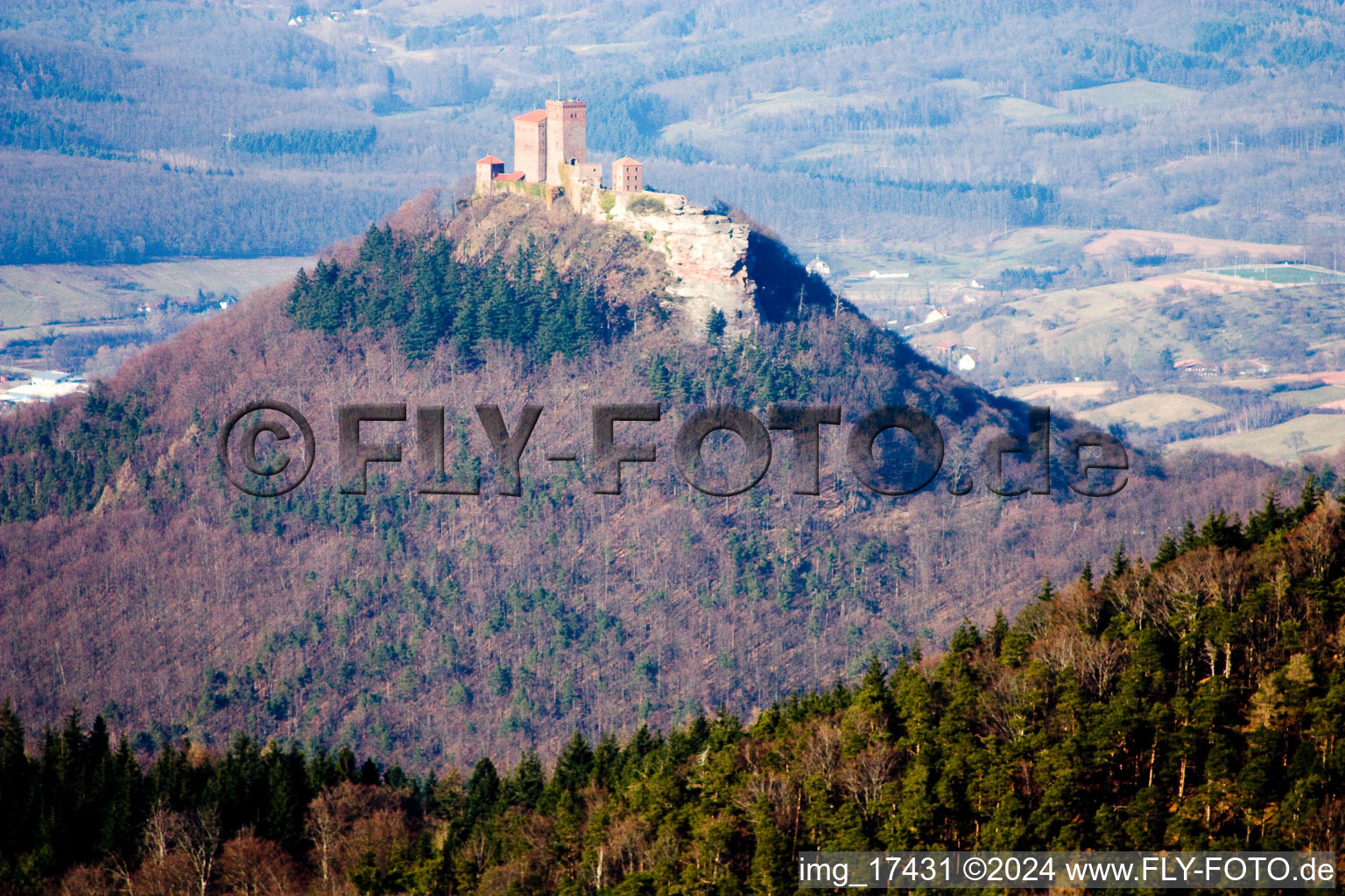 Vue aérienne de Château de Trifels vu du sud-ouest à Annweiler am Trifels dans le département Rhénanie-Palatinat, Allemagne