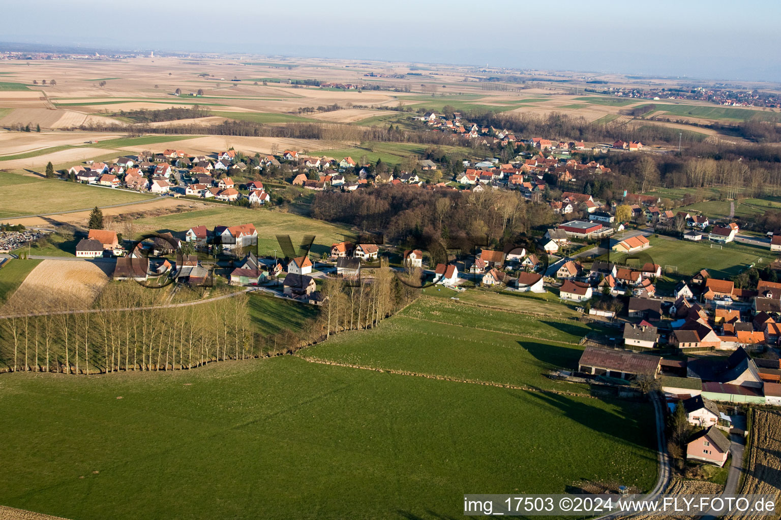 Riedseltz dans le département Bas Rhin, France du point de vue du drone