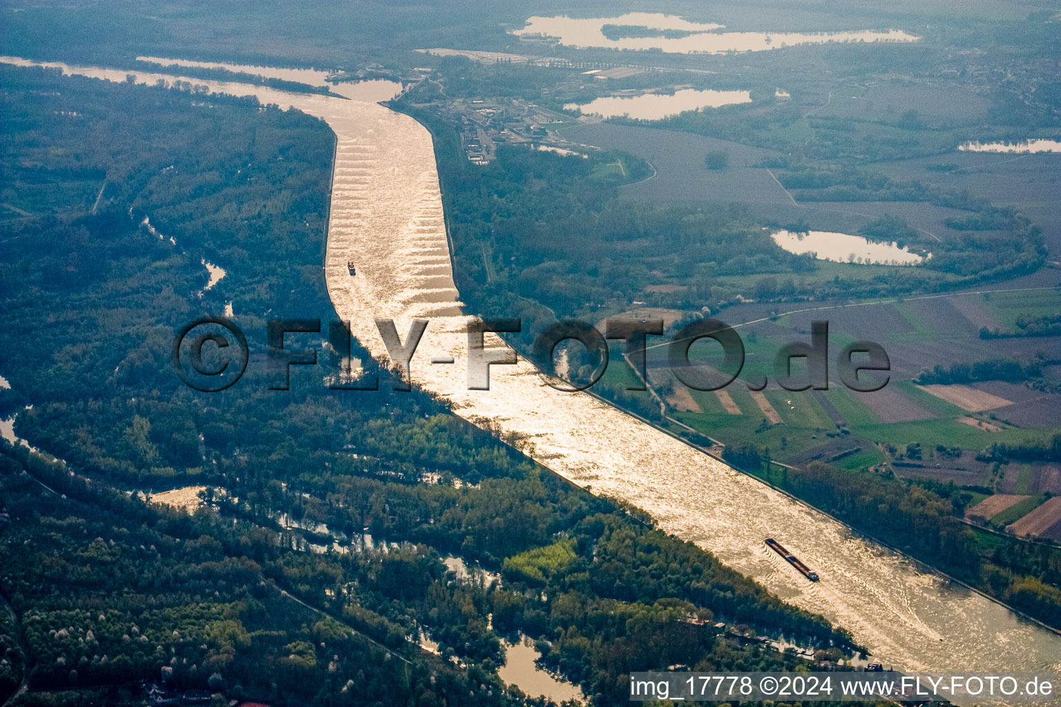 Vue aérienne de Rhin au sud à le quartier Forchheim in Rheinstetten dans le département Bade-Wurtemberg, Allemagne