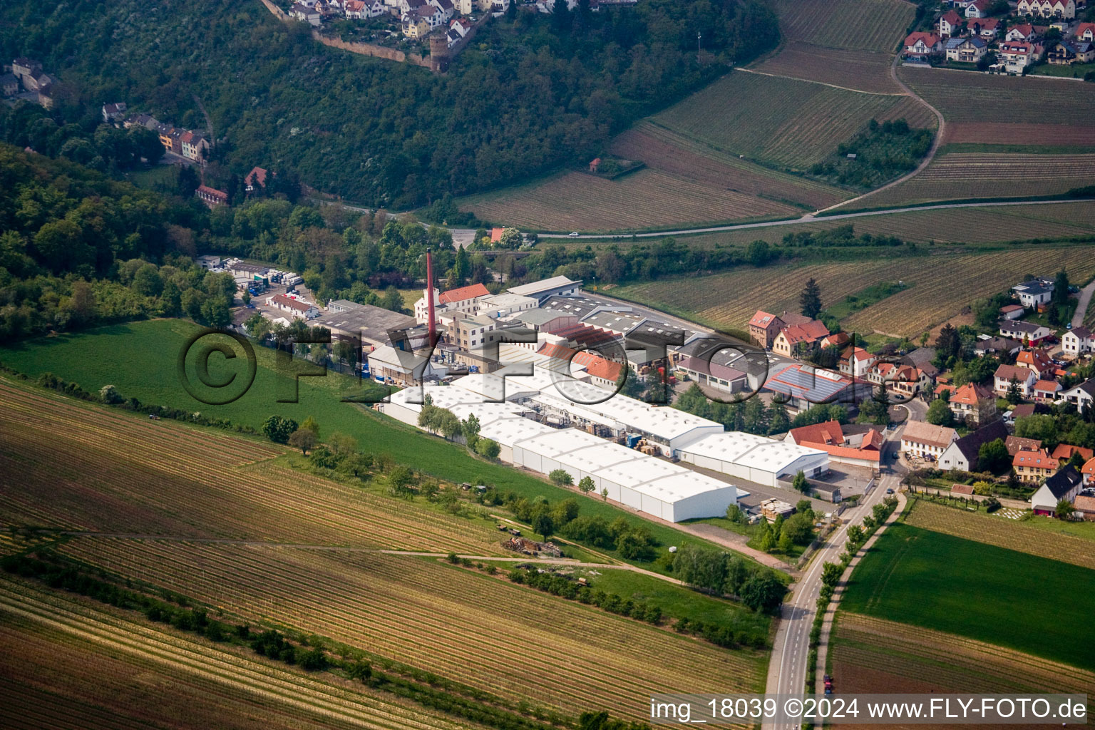 Vue aérienne de Locaux de l'usine du producteur chimique Gechem GmbH & Co KG dans le quartier de Neuleiningen-Tal à Kleinkarlbach dans le département Rhénanie-Palatinat, Allemagne