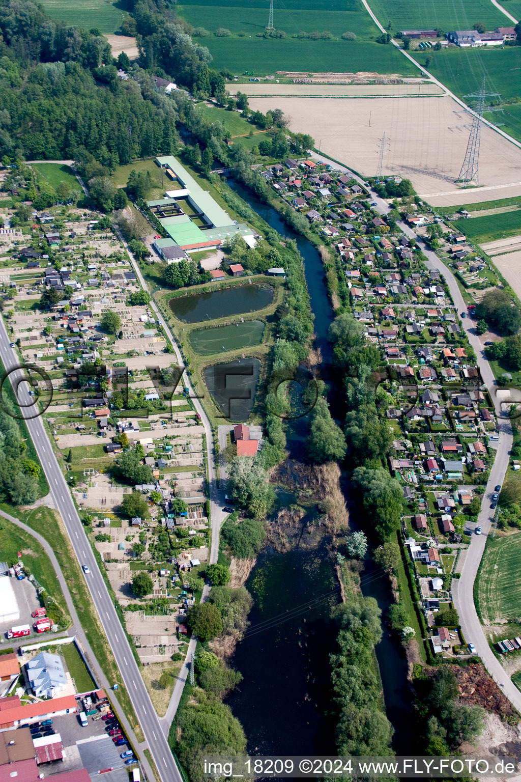 Vue aérienne de Espace jardin familial à Wörth am Rhein dans le département Rhénanie-Palatinat, Allemagne