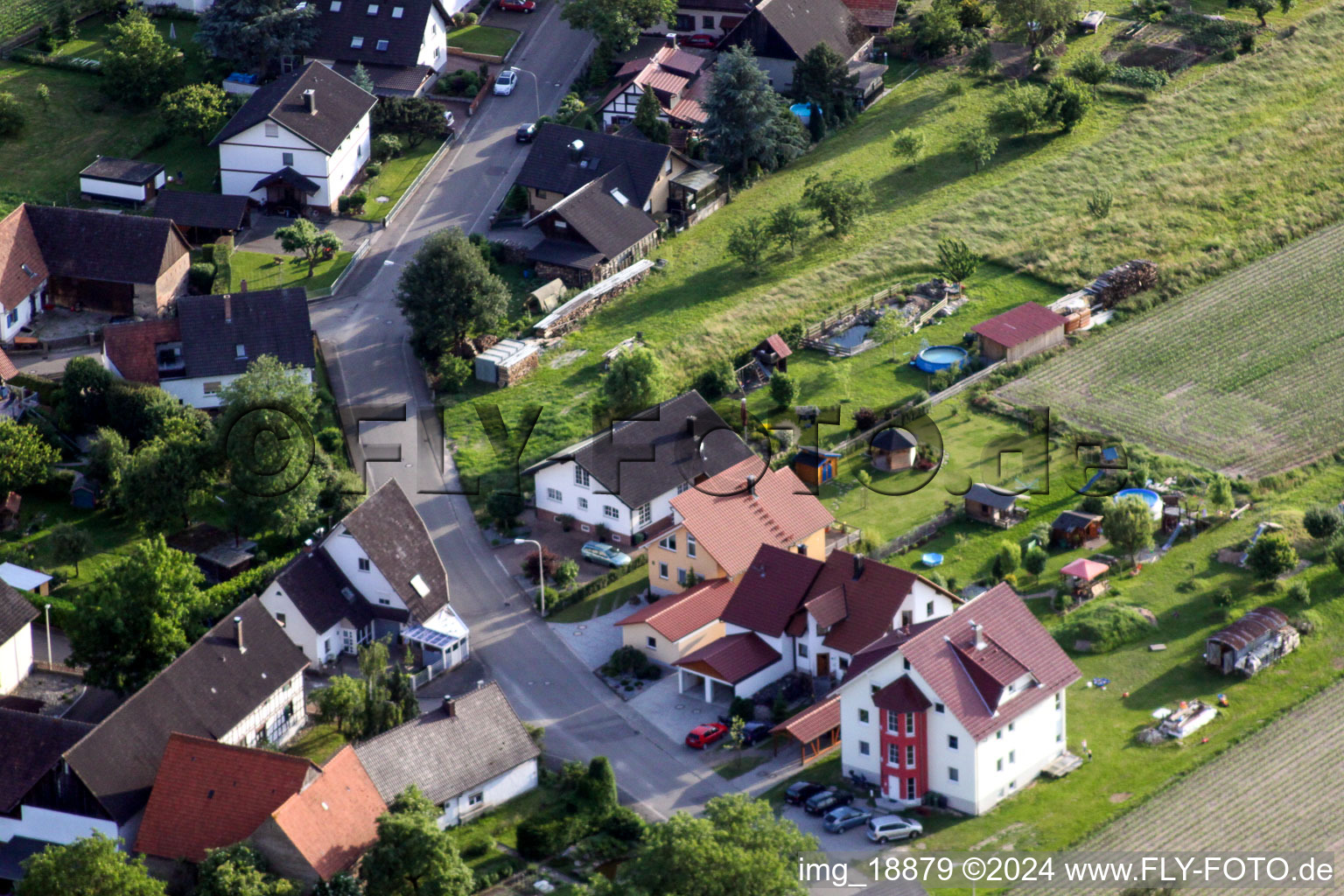 Vue aérienne de Eichhofstr. à le quartier Sand in Willstätt dans le département Bade-Wurtemberg, Allemagne