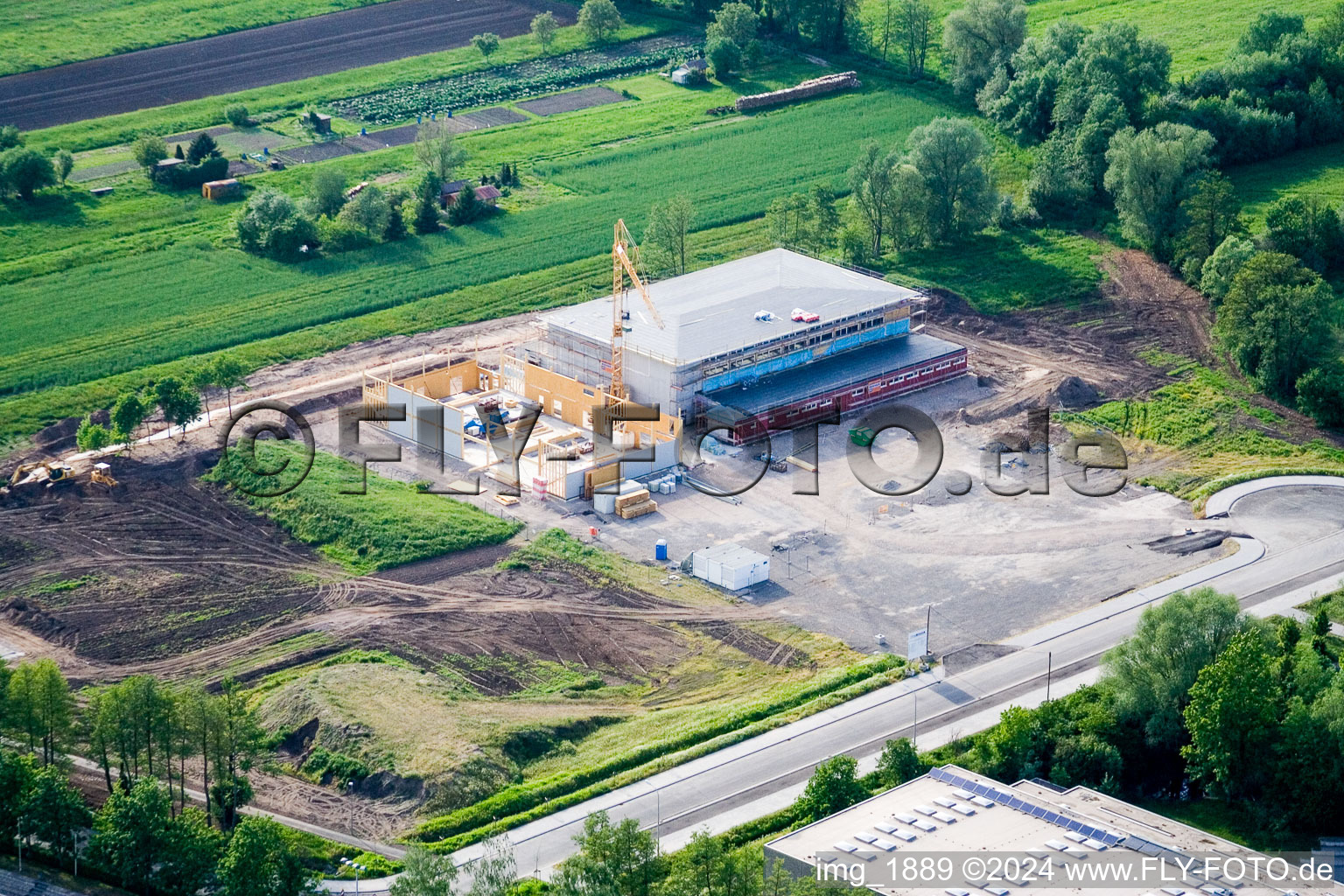 Vue oblique de Chantier de construction d'une salle polyvalente à Kandel dans le département Rhénanie-Palatinat, Allemagne