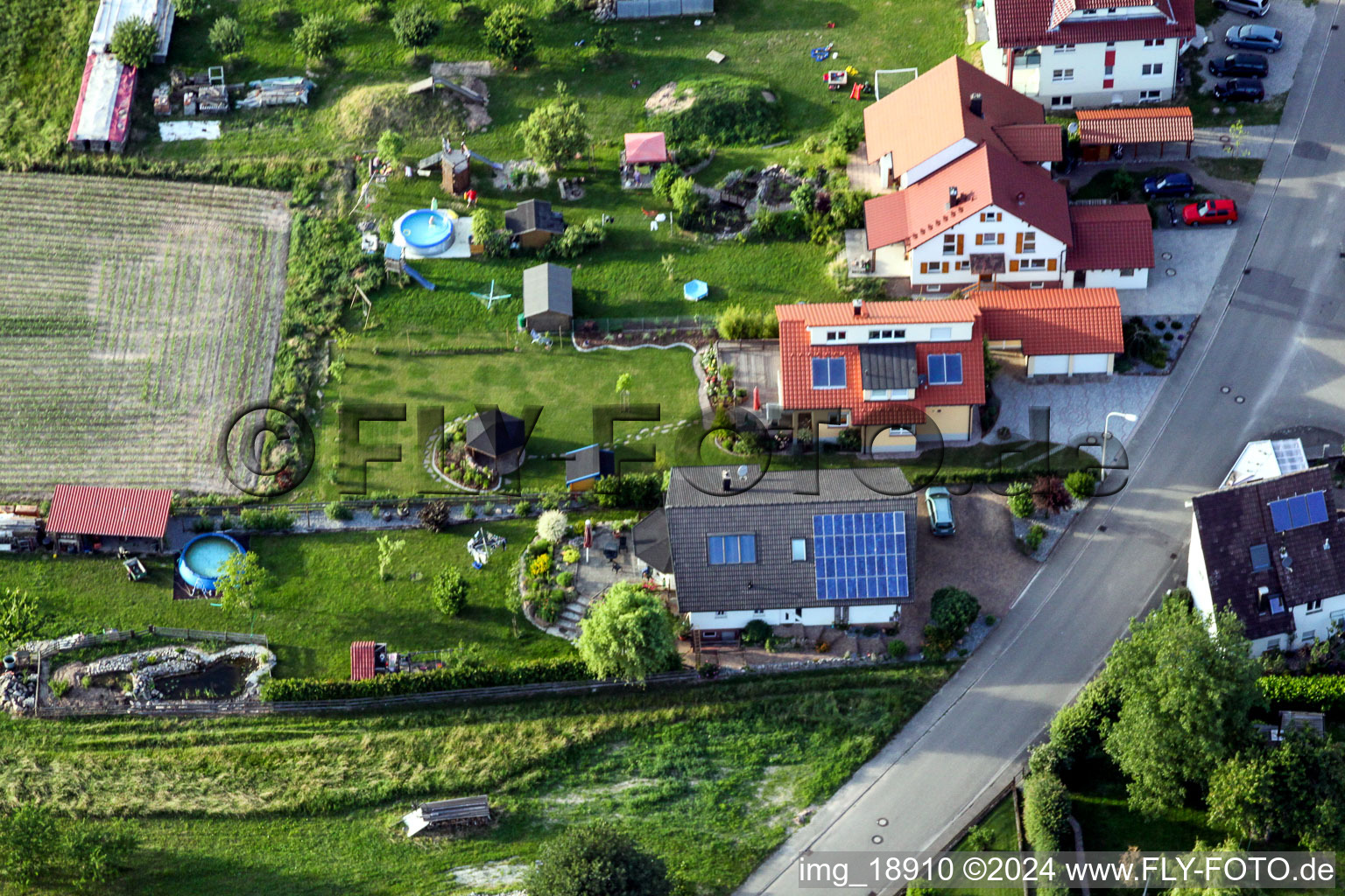 Vue aérienne de Eichhofstr. à le quartier Sand in Willstätt dans le département Bade-Wurtemberg, Allemagne