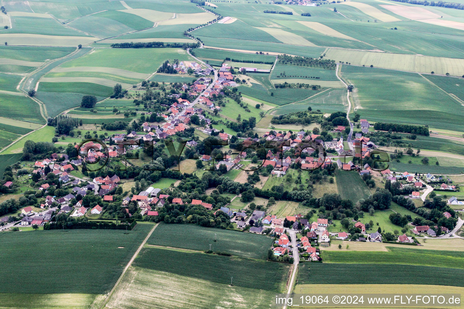 Vue aérienne de Champs agricoles et surfaces utilisables à Eberbach-Seltz dans le département Bas Rhin, France